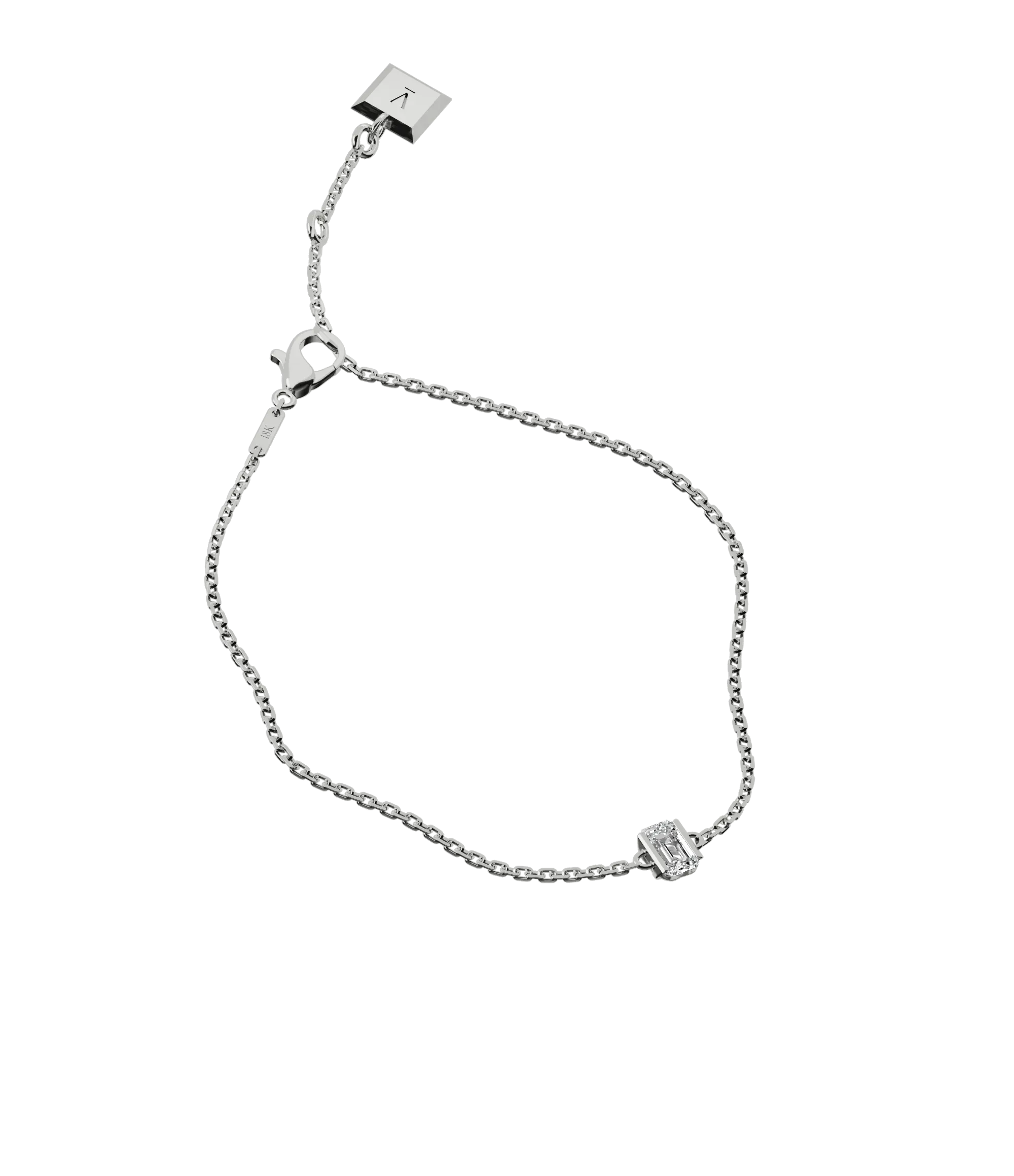 Emerald cut lab-grown diamond solitaire chain bracelet, 0.50ct in 18K recycled white gold.
