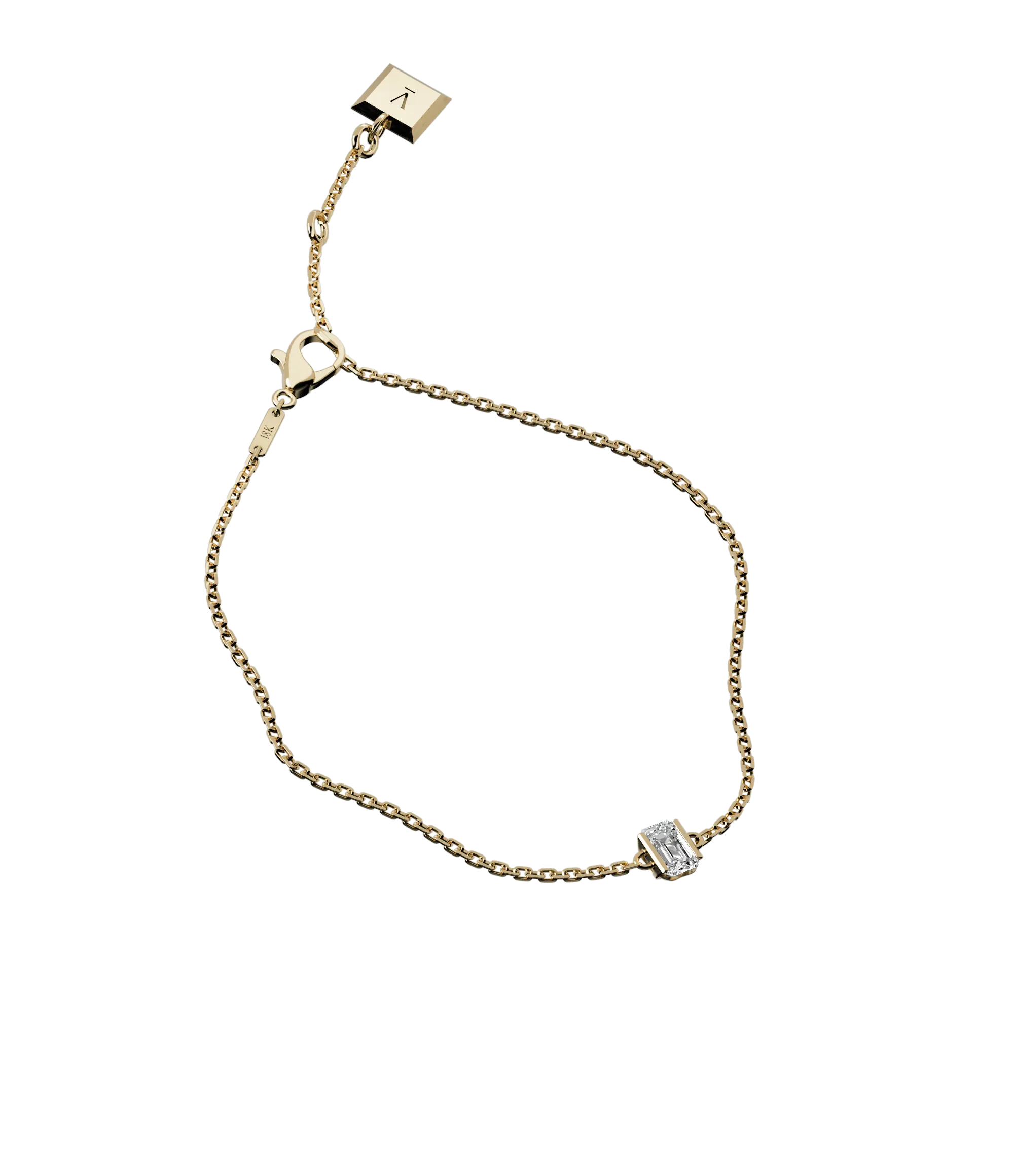 Emerald cut lab-grown diamond solitaire chain bracelet, 0.50ct in 18K recycled yellow gold.