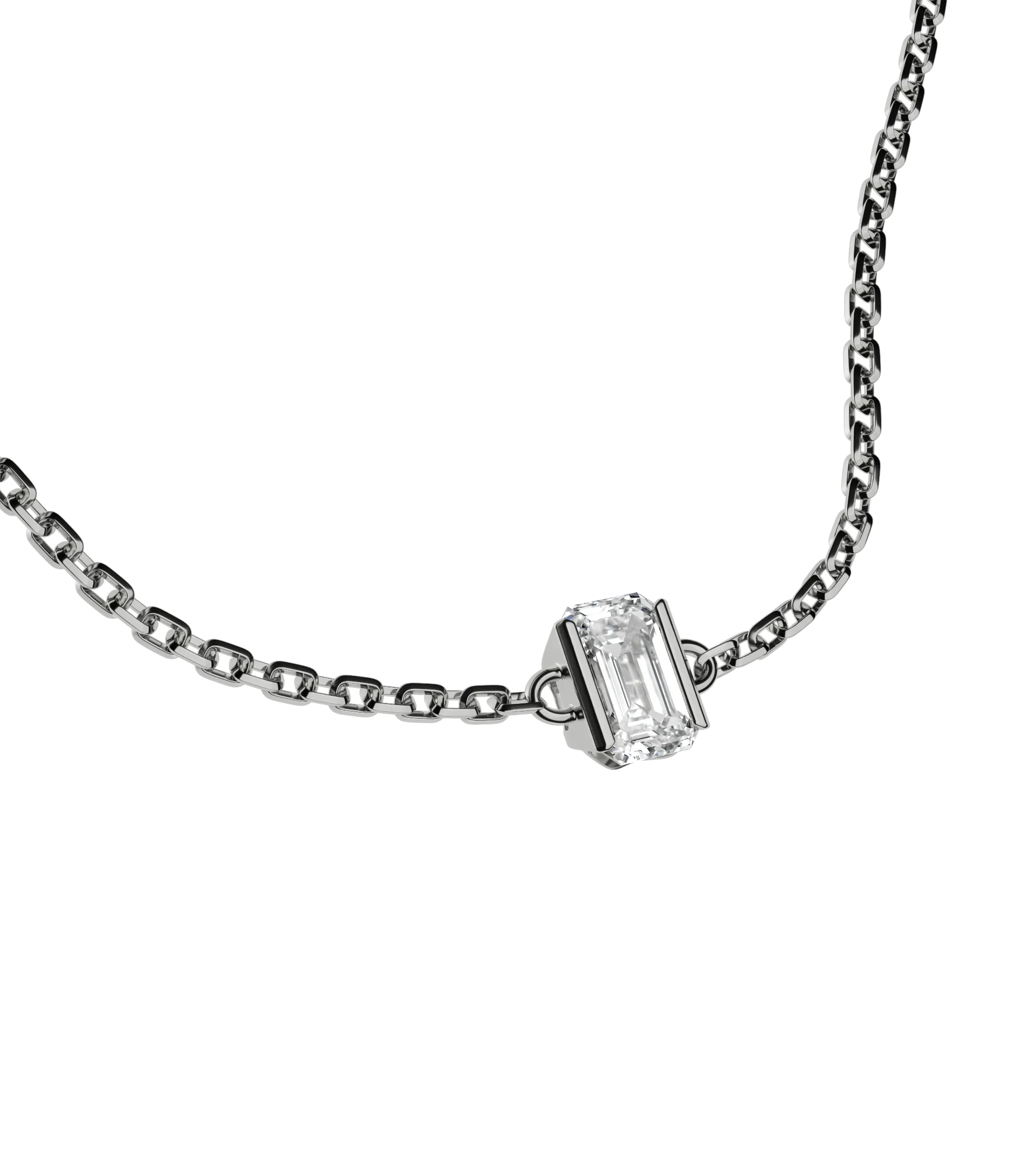 Emerald cut lab-grown diamond solitaire chain bracelet, 0.50ct in 18K recycled white gold.
