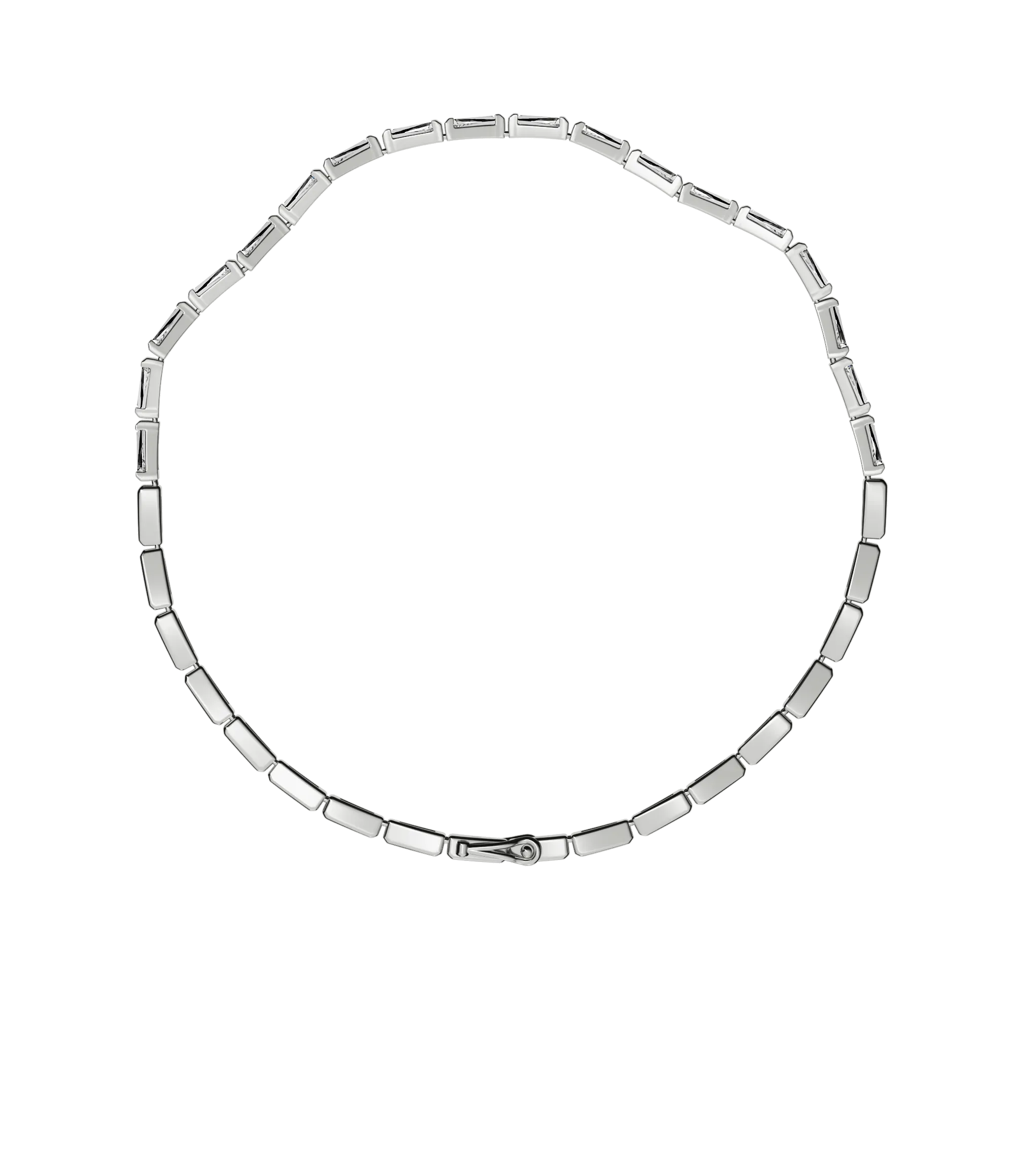 Tapered baguette lab-grown diamond tennis bracelet, 1.92ct in 18K recycled white gold.