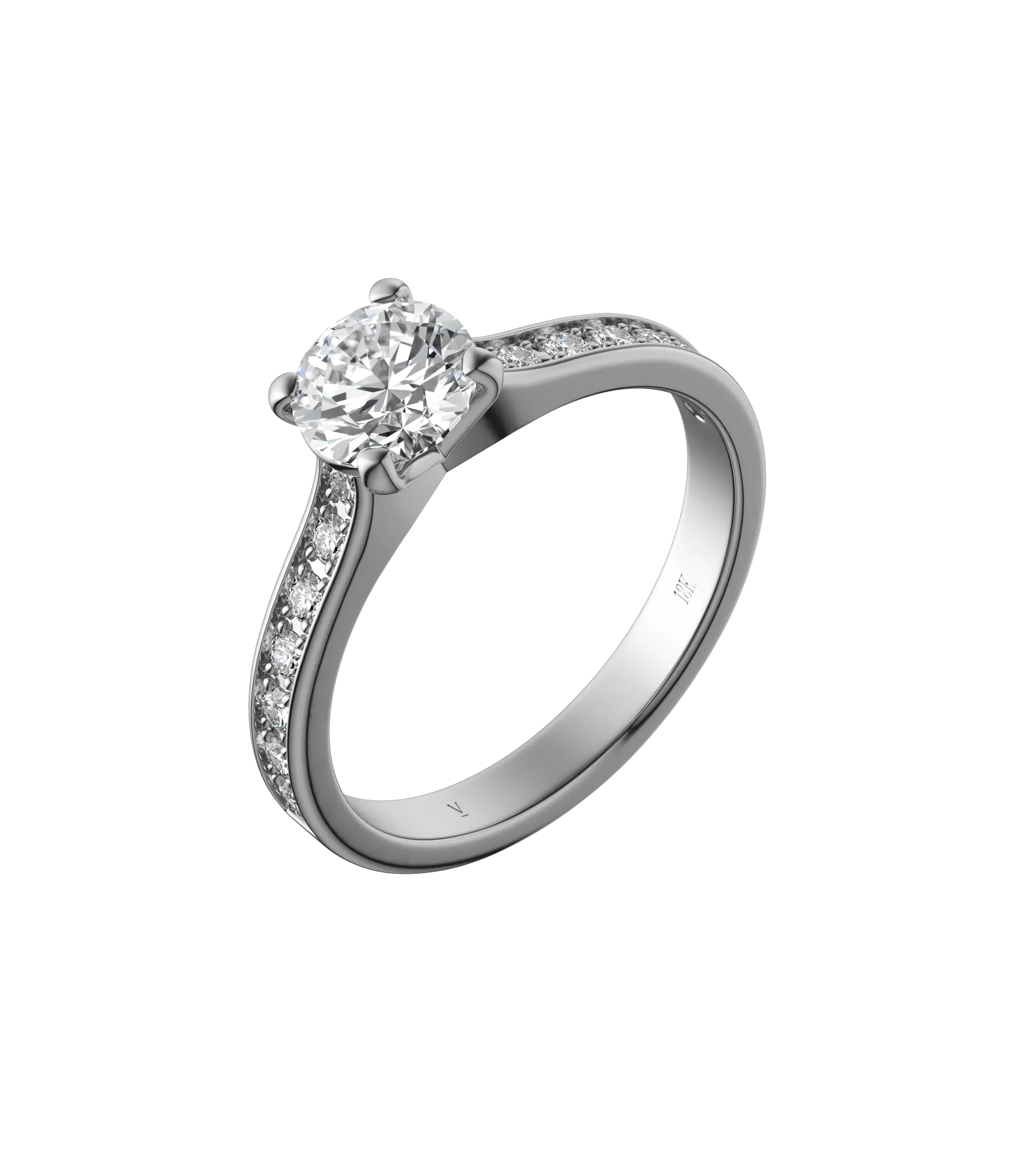 Round brilliant lab-grown diamond pavé ring 1.28ct in 18K recycled white gold