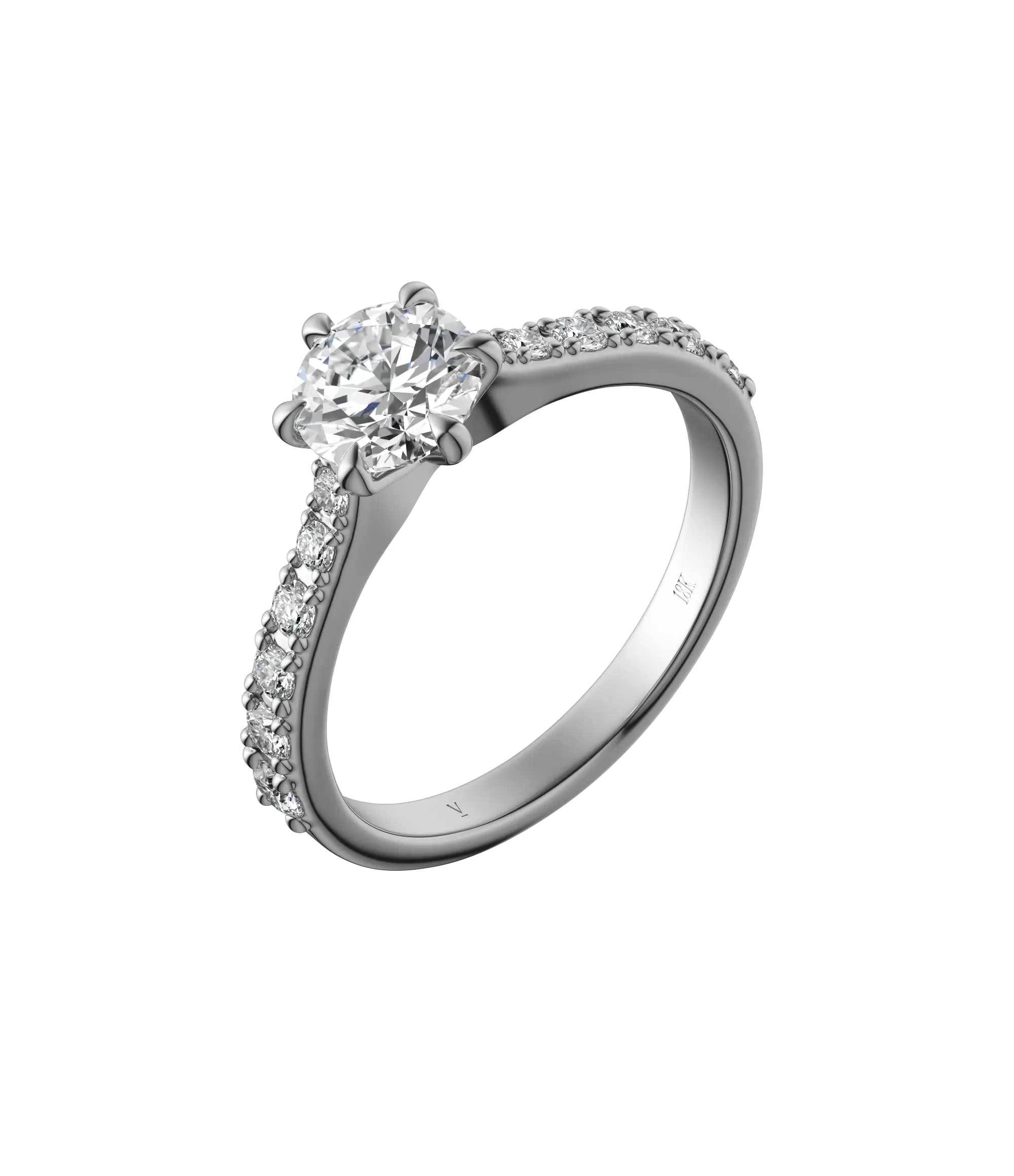 Round brilliant lab-grown diamond pavé ring 1.41ct in 18K recycled white gold