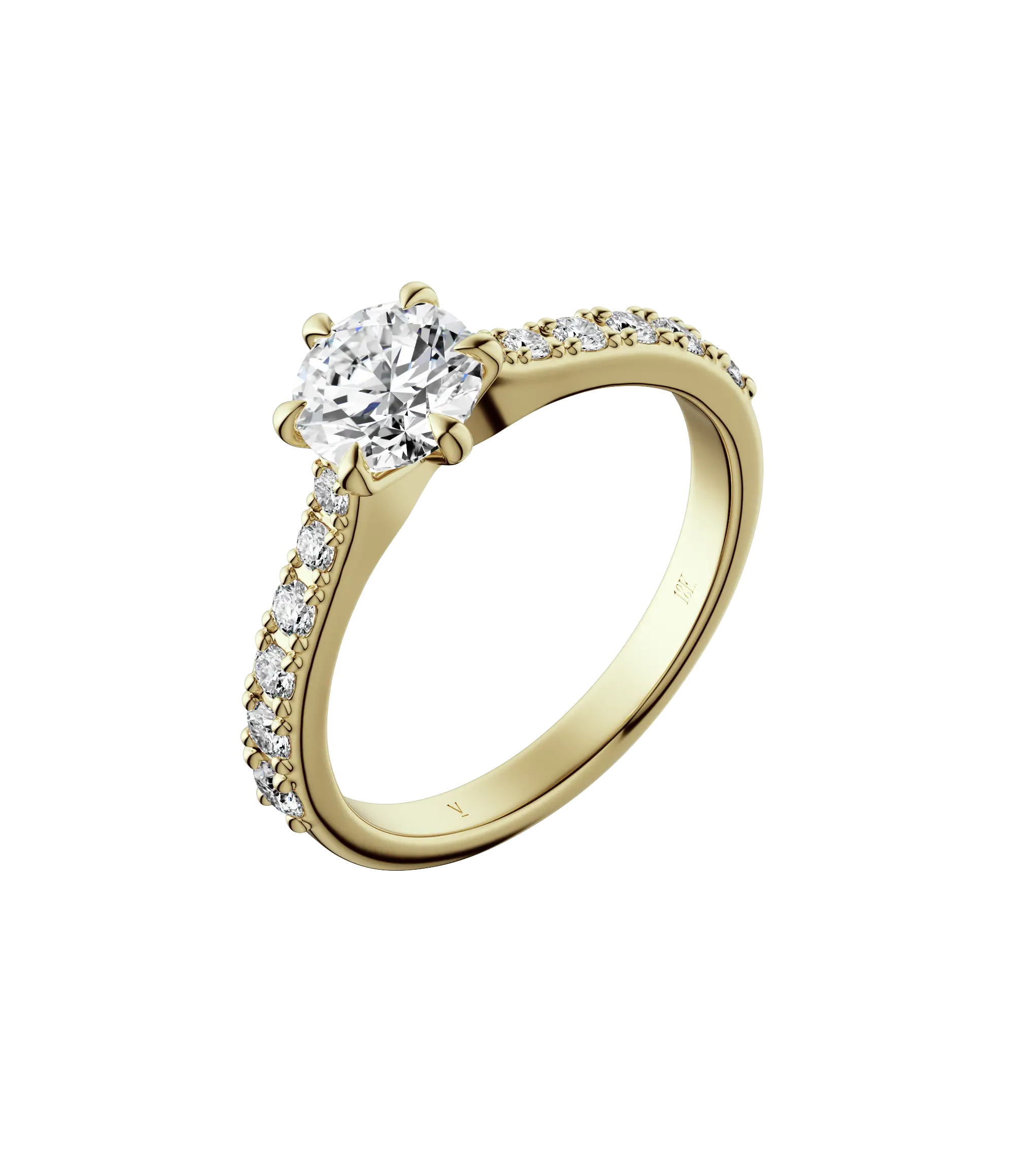 Round brilliant lab-grown diamond pavé ring 1.41ct in 18K recycled yellow gold
