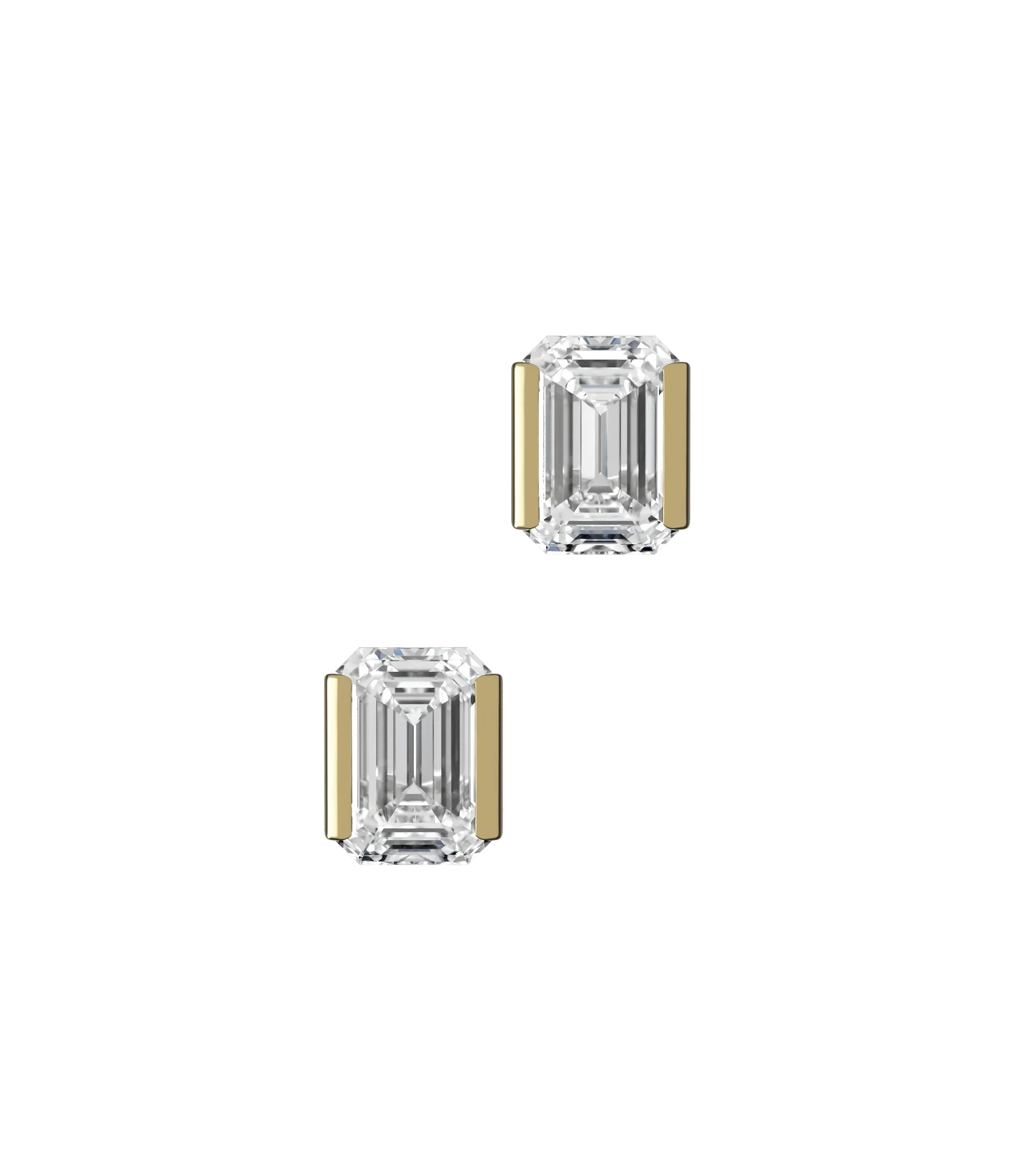 Emerald cut lab-grown diamond solitaire stud earrings, 2.00ct in 18K recycled yellow gold