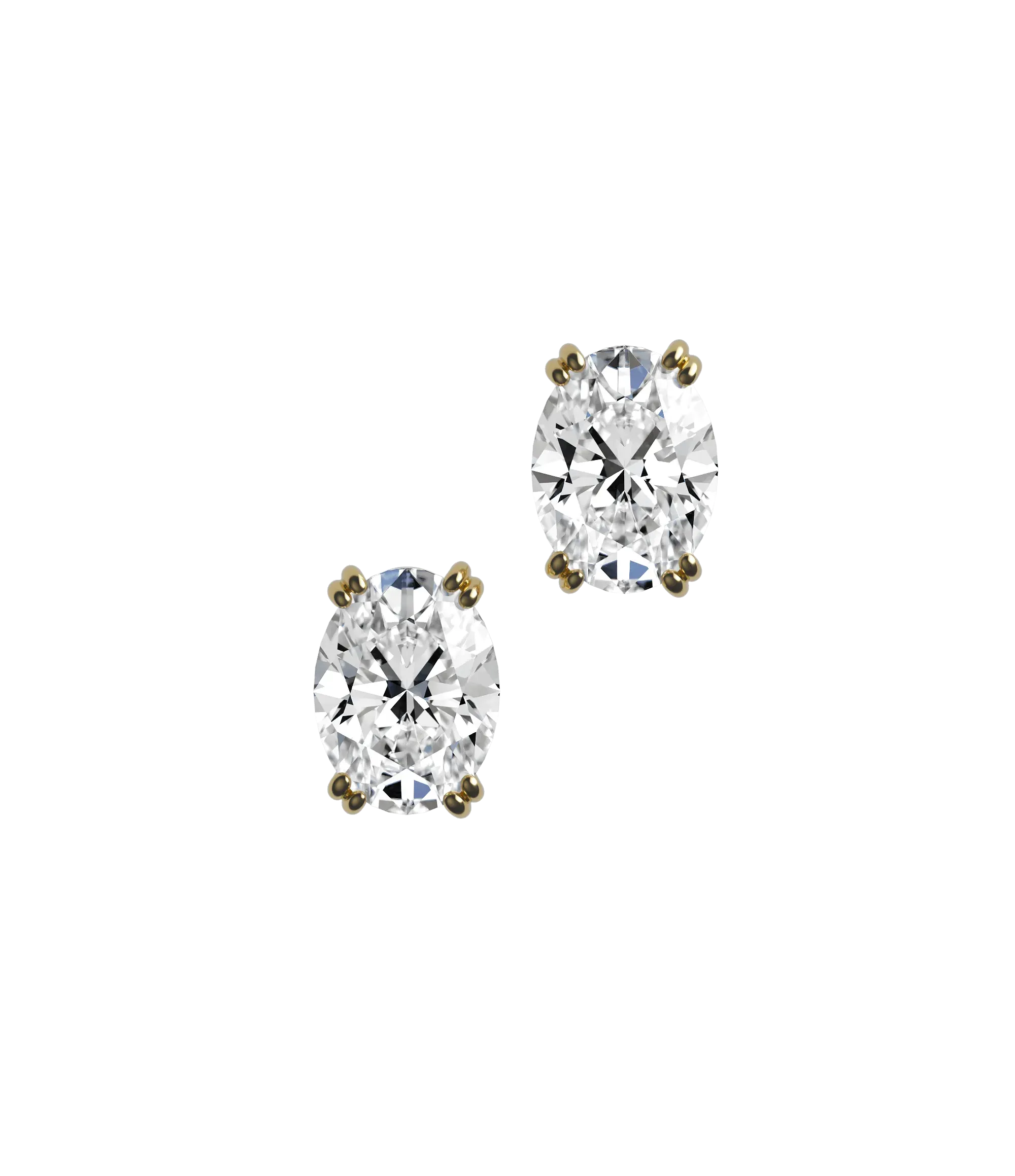 Oval cut lab-grown certified diamond solitaire stud earrings, 2.00ct in 18K recycled yellow gold