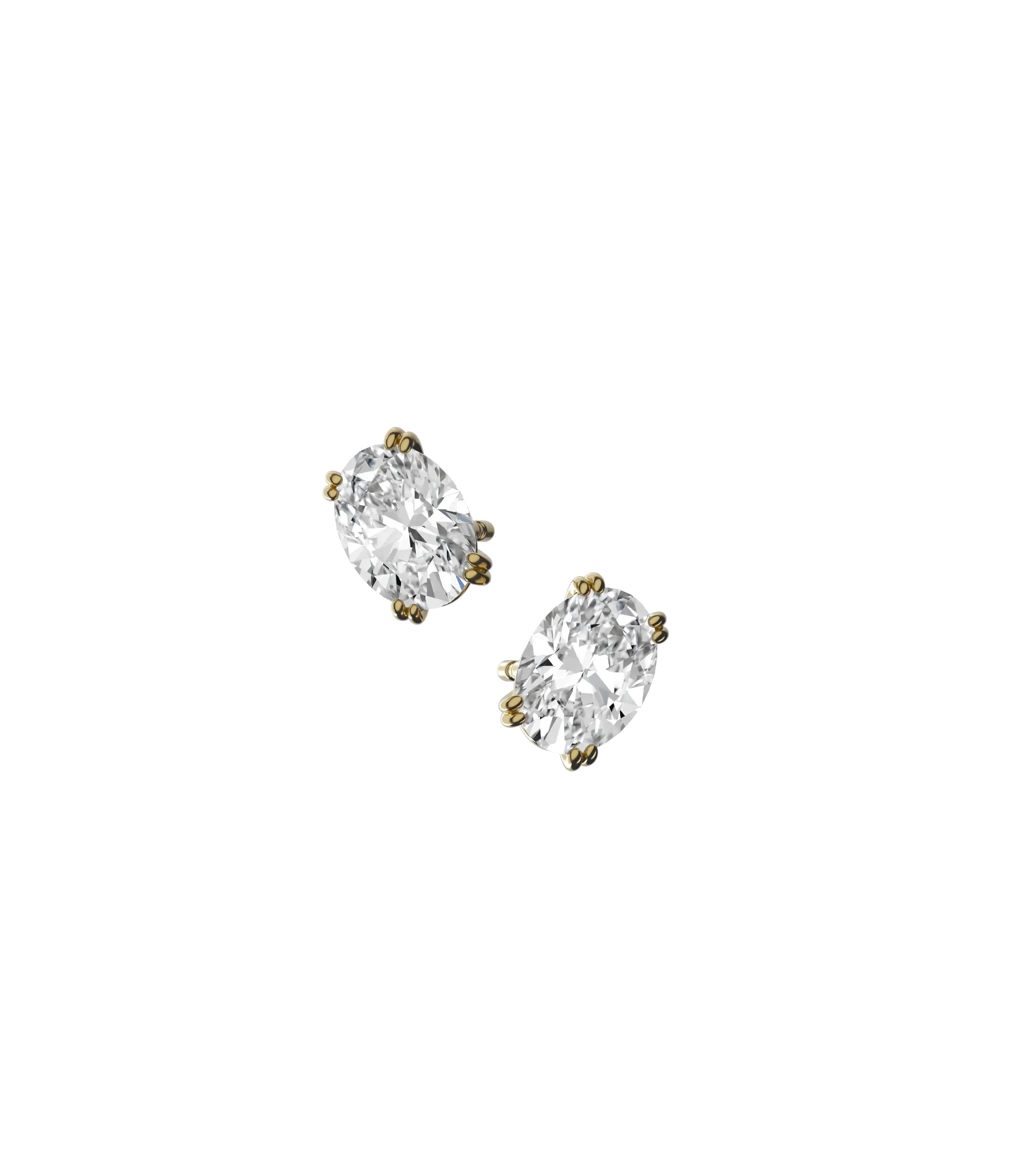 Oval cut lab-grown certified diamond solitaire stud earrings, 2.00ct in 18K recycled yellow gold