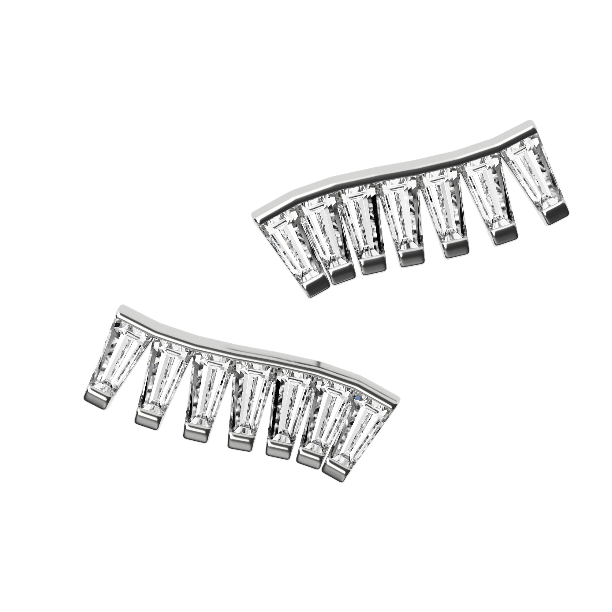 Tapered baguette lab-grown diamond multi-stone ear climber earrings, 1.68ct in 18K recycled white gold