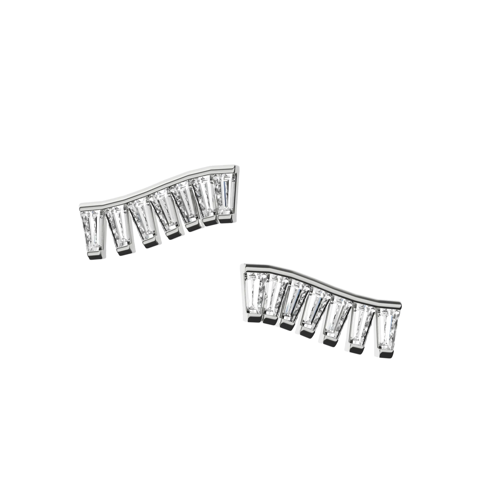 Tapered baguette lab-grown diamond multi-stone ear climber earrings, 1.68ct in 18K recycled white gold