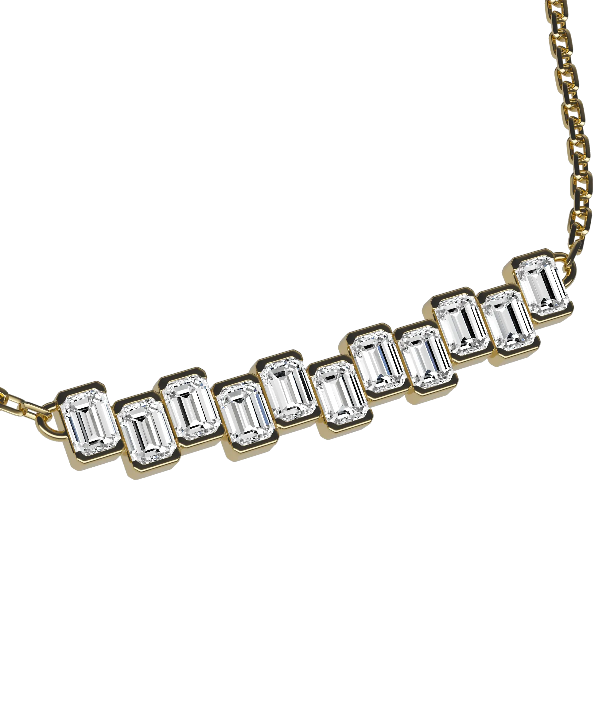 Emerald lab-grown diamond multi-stone chain necklace, 1.65ct in 18K recycled yellow gold