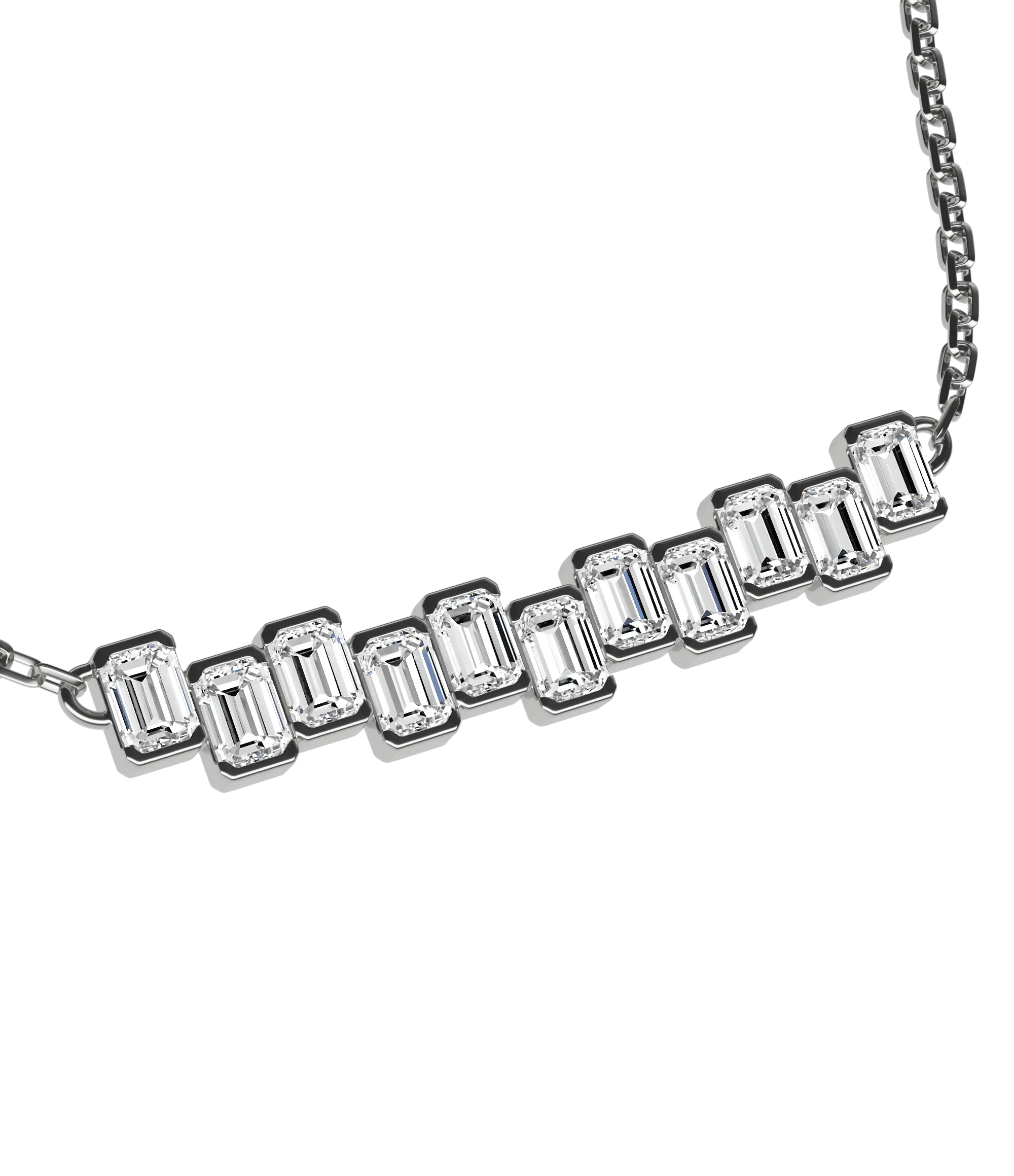 Emerald lab-grown diamond multi-stone chain necklace, 1.65ct in 18K recycled white gold