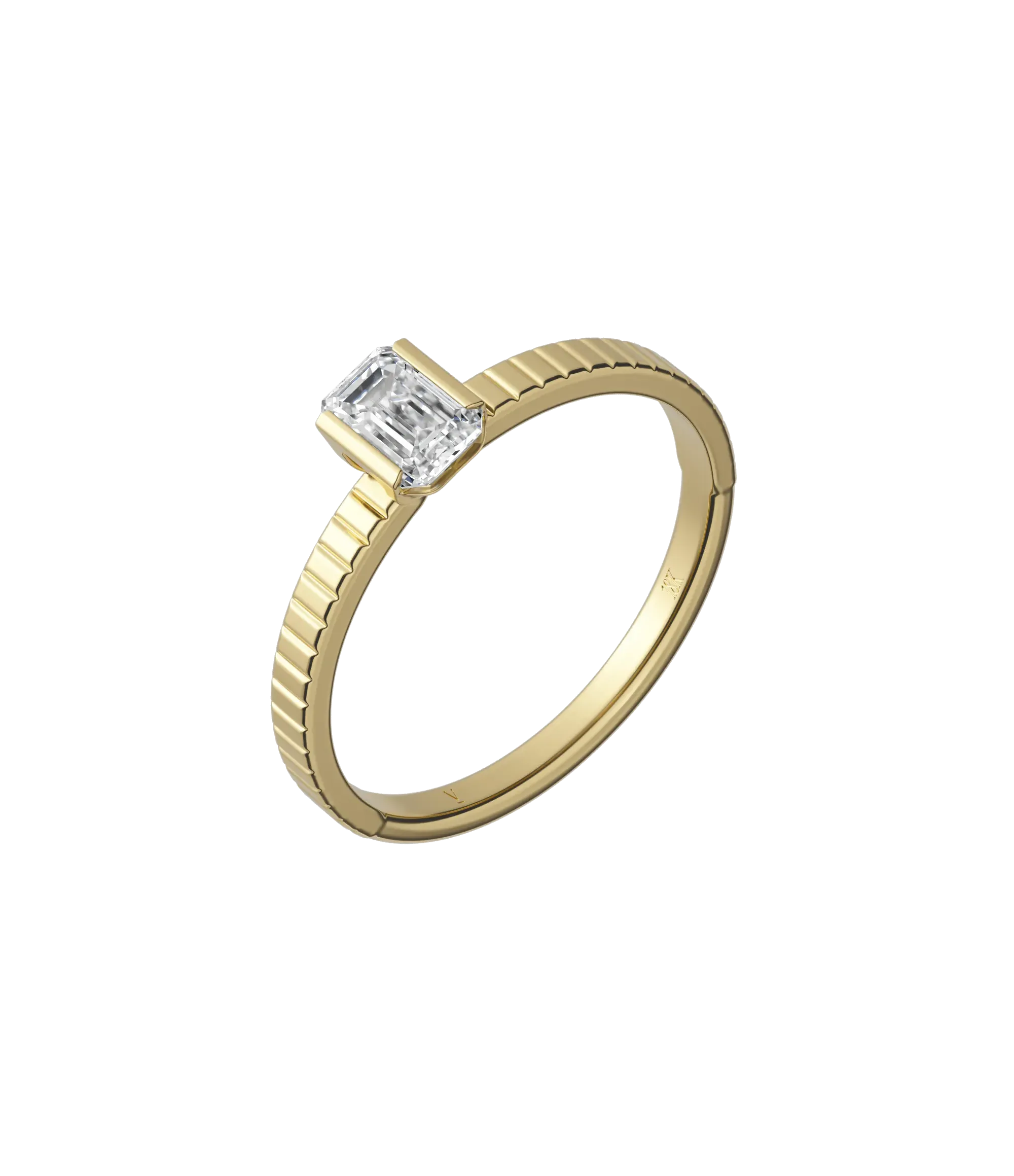 Emerald cut certified lab-grown diamond solitaire ring 0.50ct textured in 18K recycled yellow gold