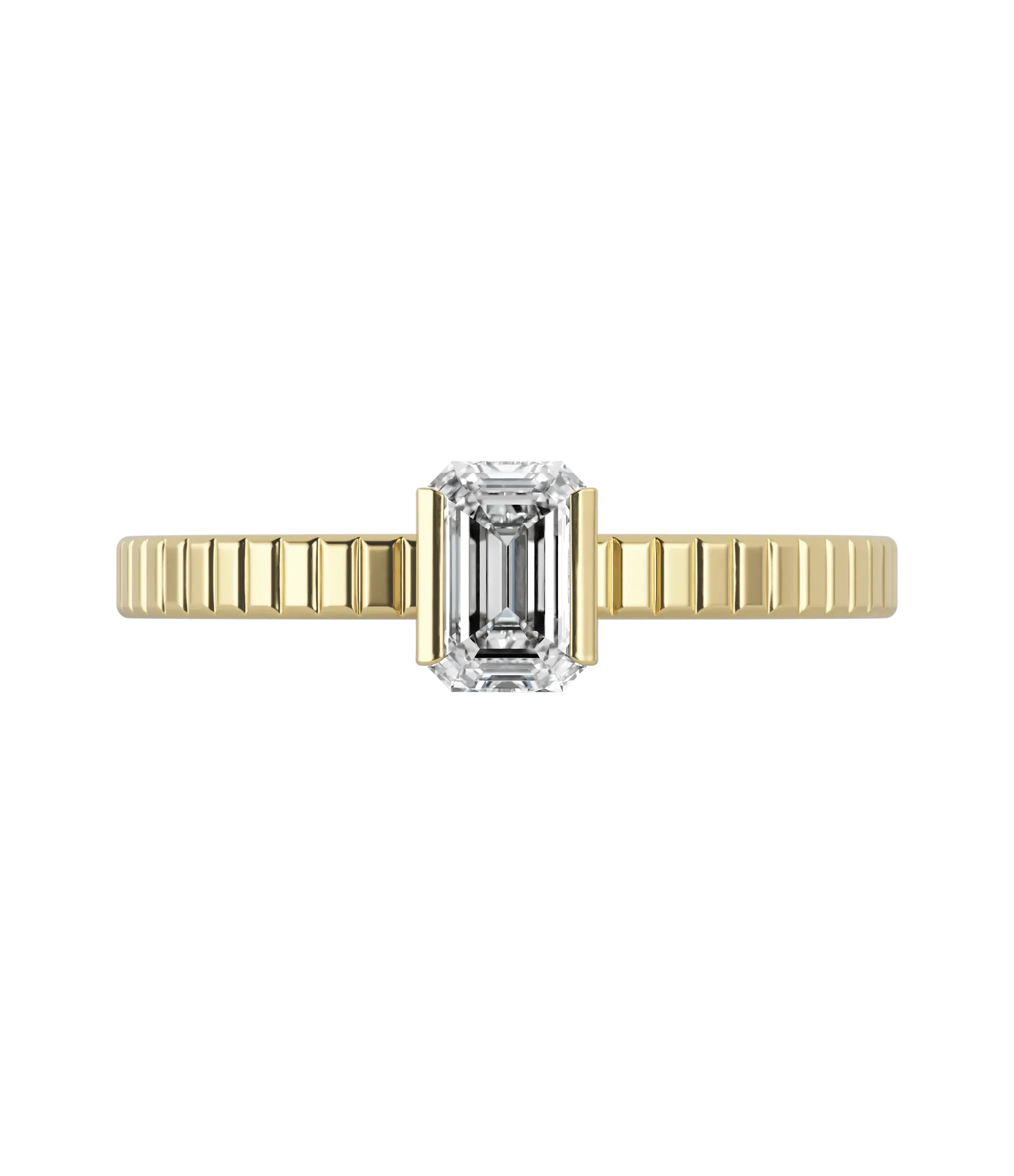 Emerald cut certified lab-grown diamond solitaire ring 0.50ct textured in 18K recycled yellow gold