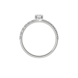 Emerald cut lab-grown diamond pavé solitaire ring in 18K recycled white gold