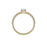 Emerald cut lab-grown diamond pavé solitaire ring in 18K recycled yellow gold