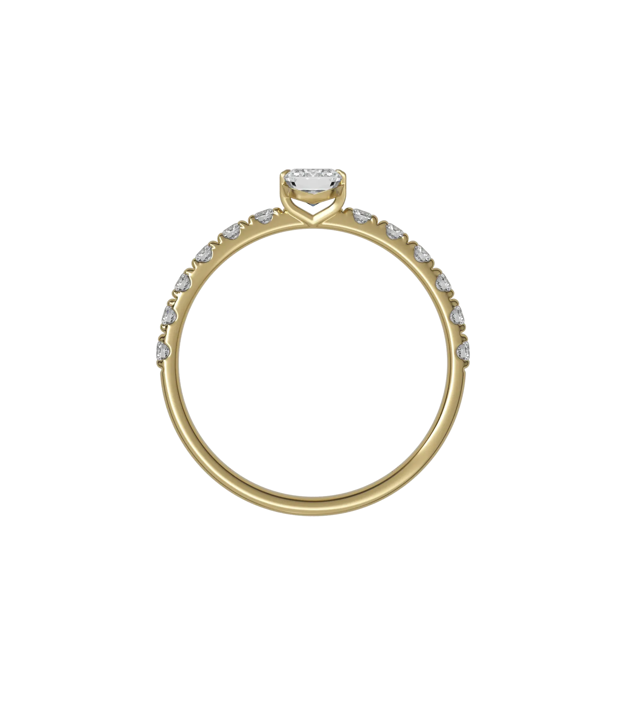 Emerald cut lab-grown diamond pavé solitaire ring in 18K recycled yellow gold