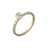 Emerald cut lab-grown diamond pavé solitaire ring in 18K recycled yellow gold