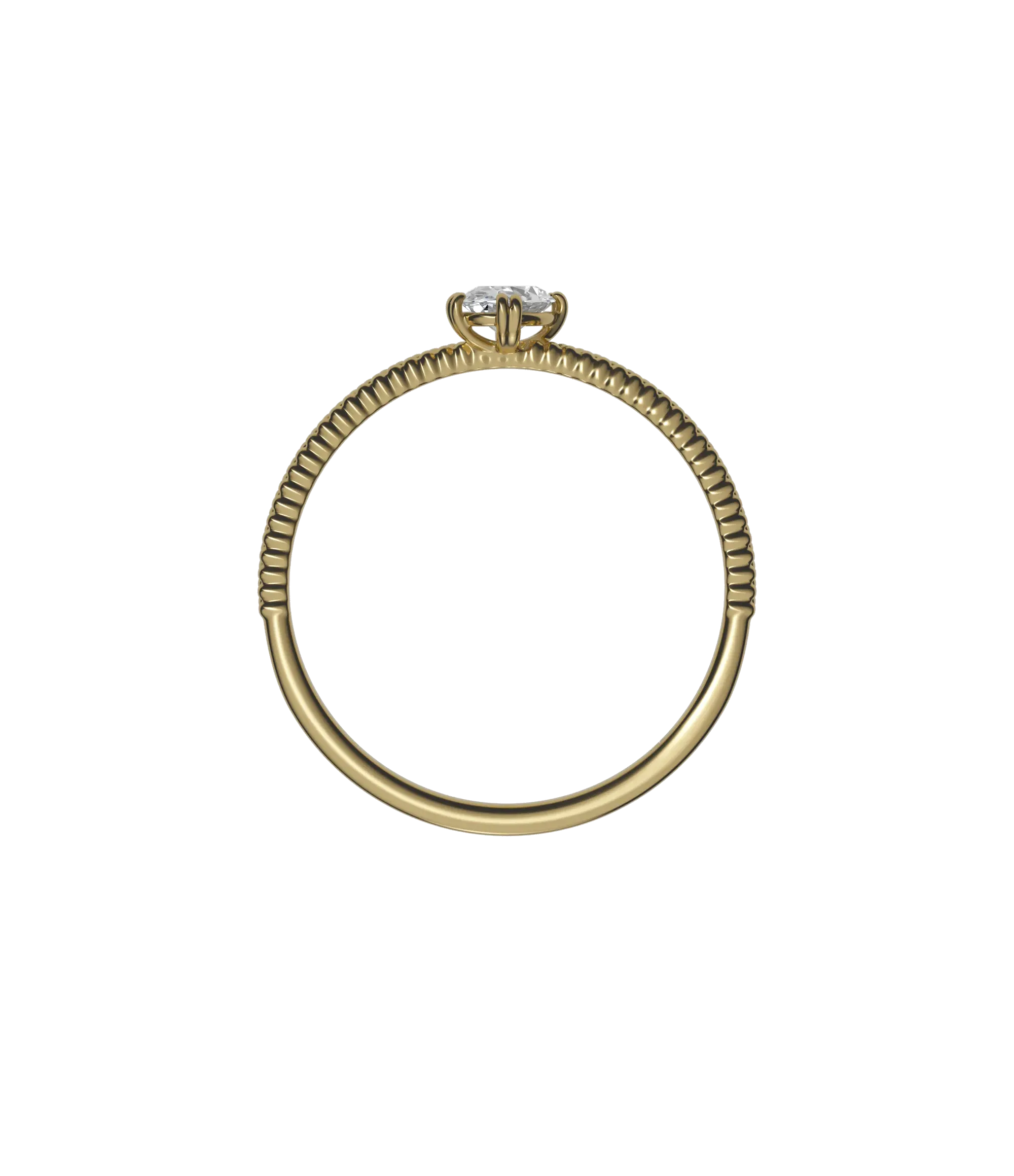 Oval cut lab-grown diamond rotated textured solitaire ring 0.30ct in 18K recycled yellow gold