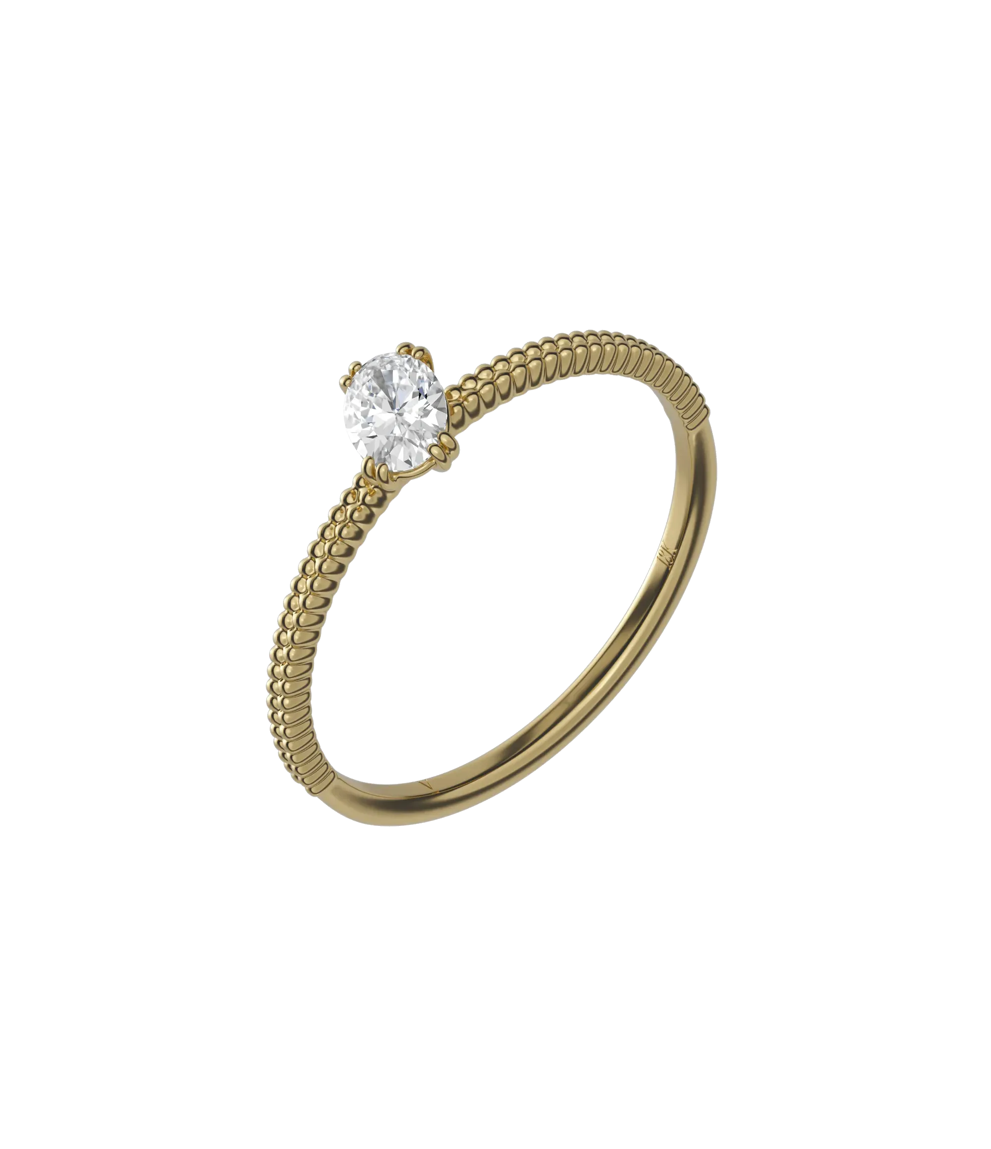 Oval cut lab-grown diamond rotated textured solitaire ring 0.30ct in 18K recycled yellow gold