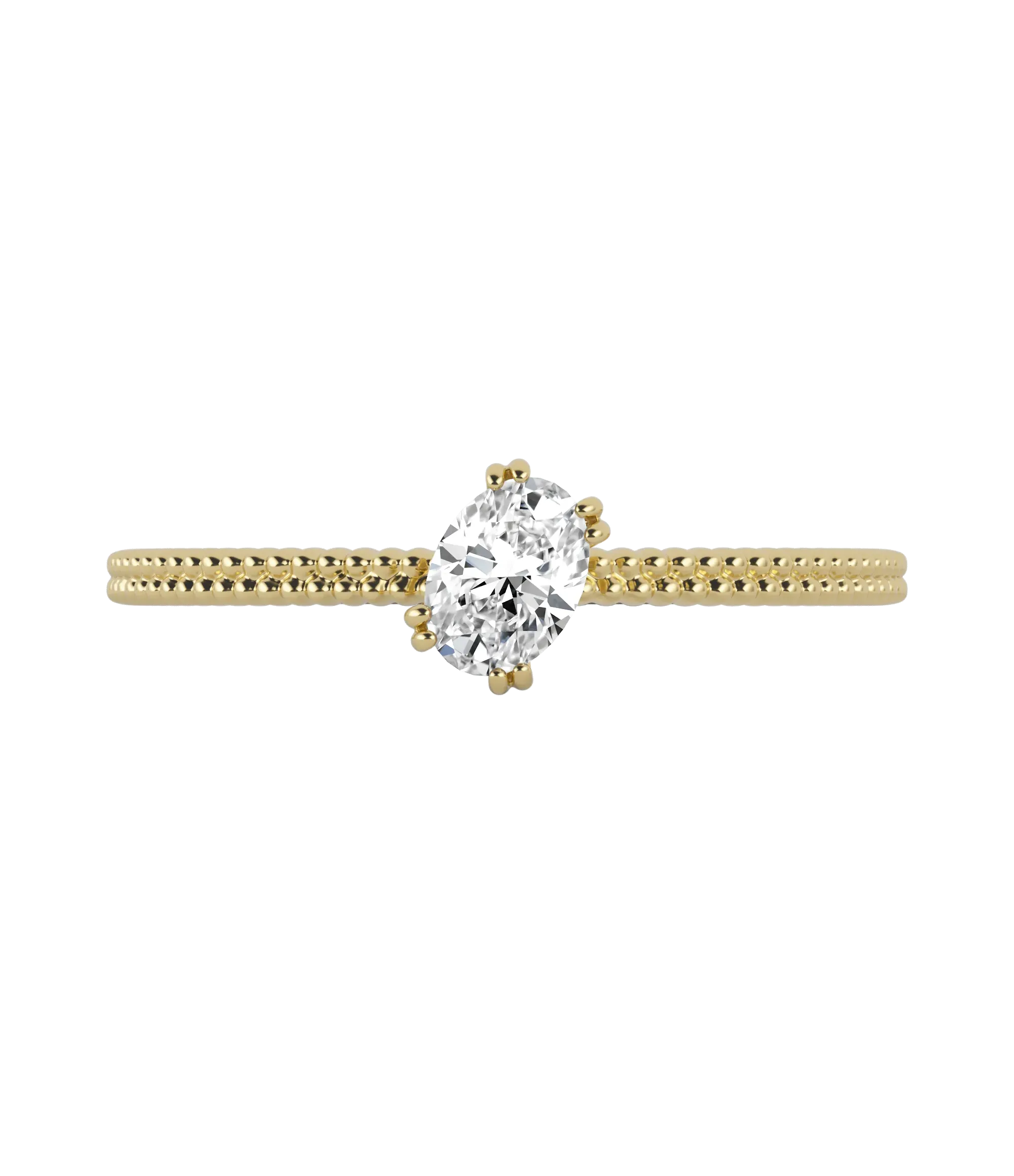 Oval cut lab-grown diamond rotated textured solitaire ring 0.30ct in 18K recycled yellow gold
