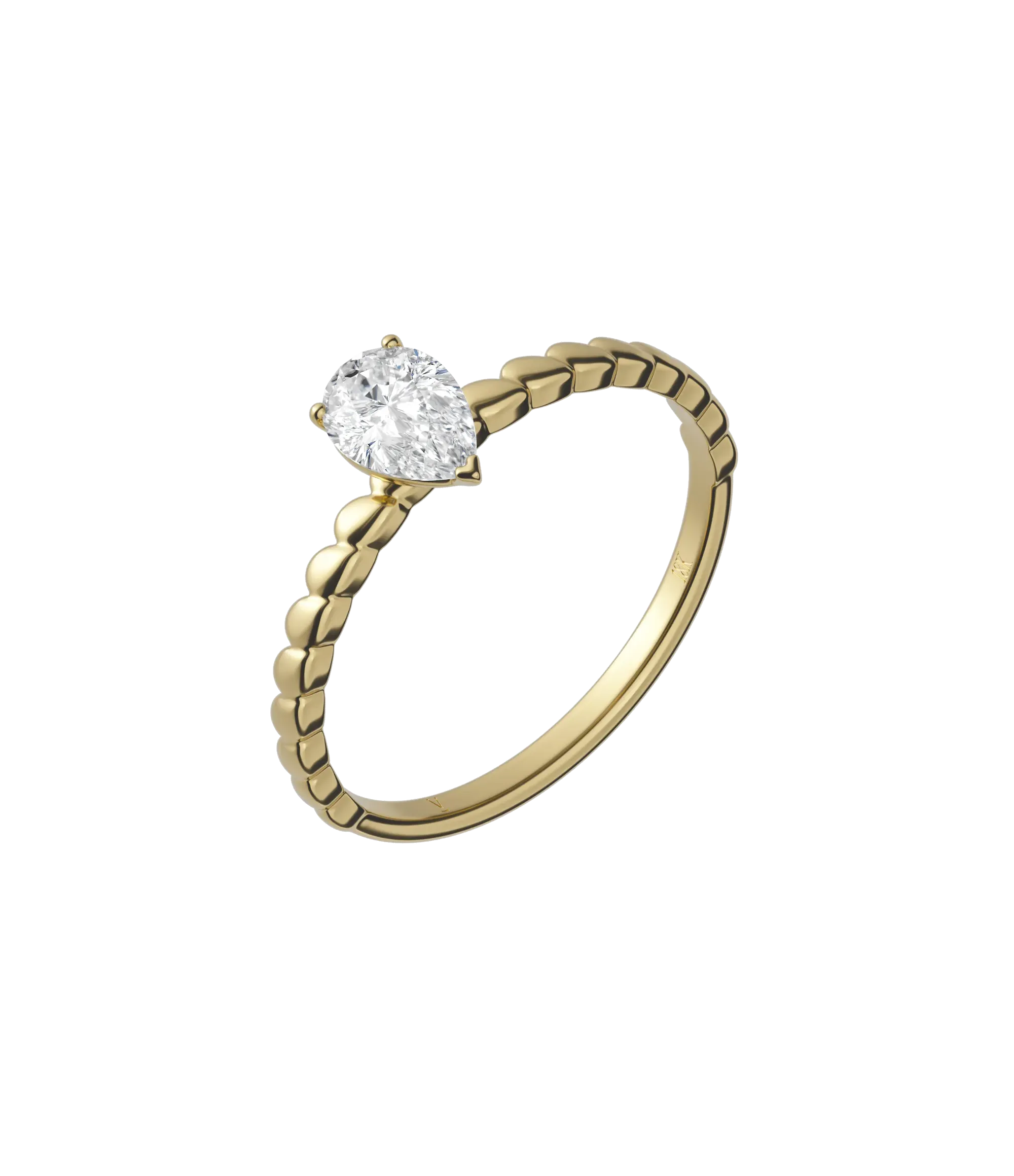 Pear cut certified lab-grown diamond textured solitaire ring 0.50ct in 18K recycled yellow gold