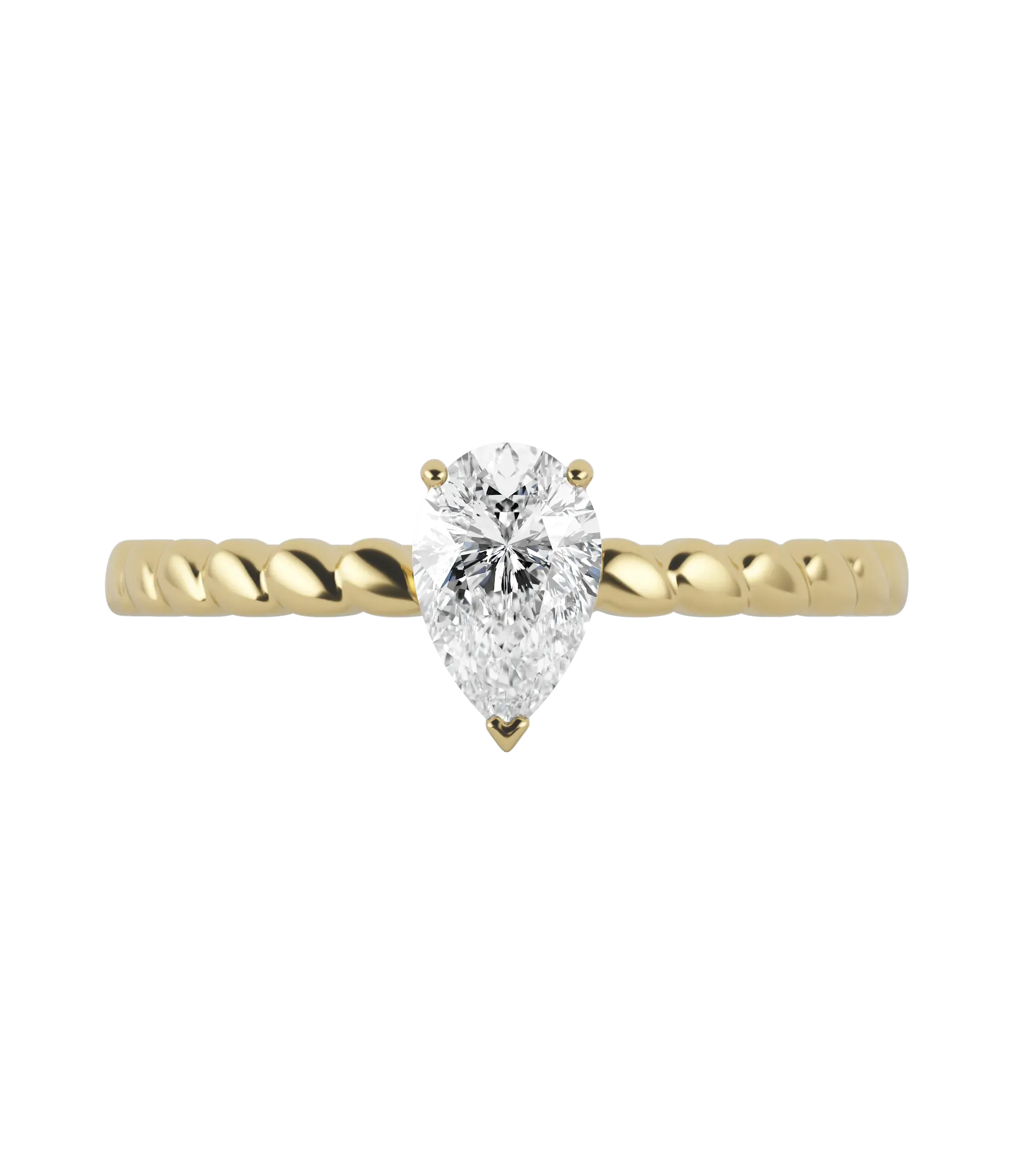 Pear cut certified lab-grown diamond textured solitaire ring 0.50ct in 18K recycled yellow gold
