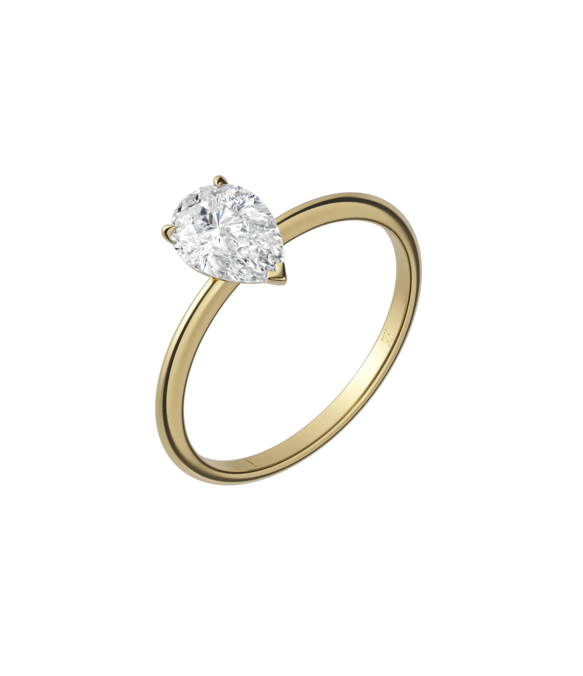 Pear cut certified lab-grown diamond solitaire ring 1.00ct in 18K recycled yellow gold