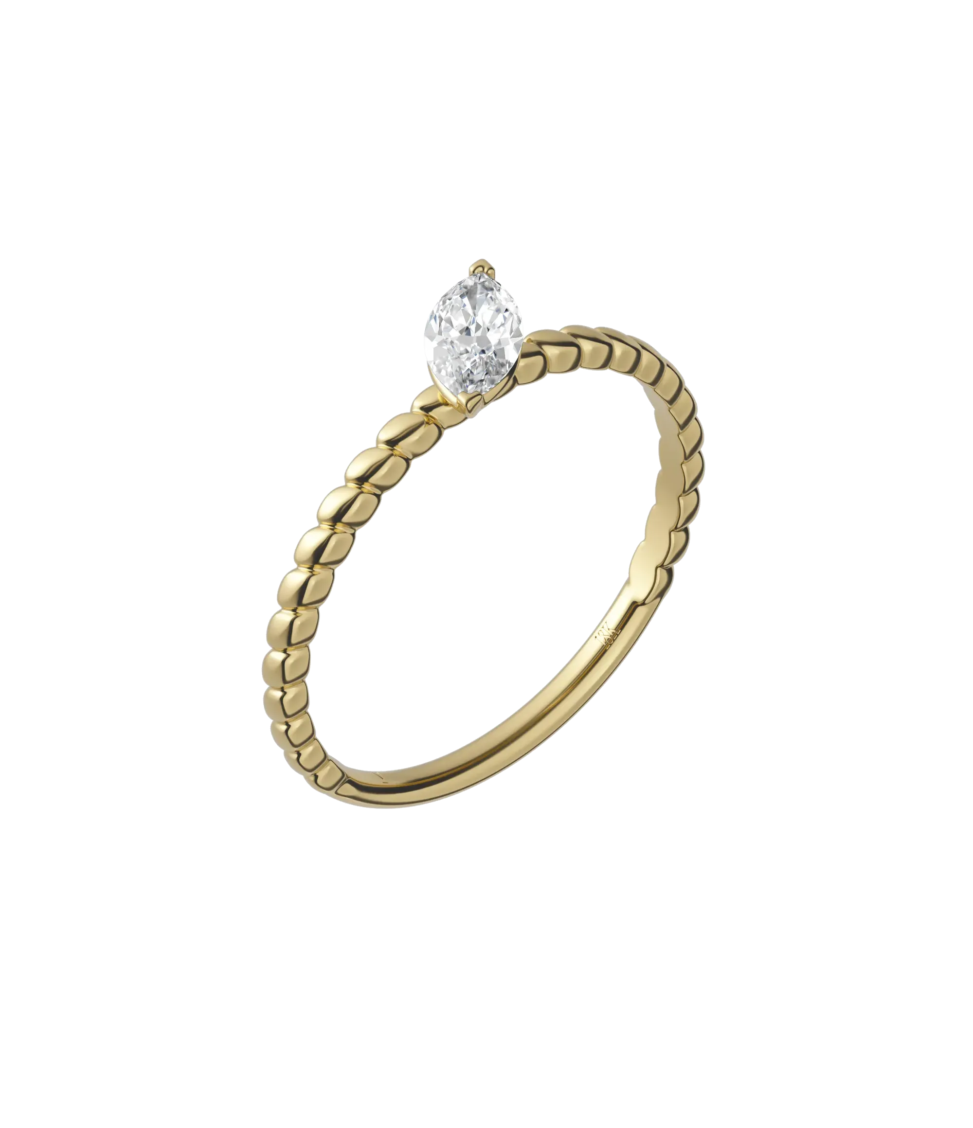 Marquise cut lab-grown diamond textured solitaire ring 0.30ct in 18K recycled yellow gold