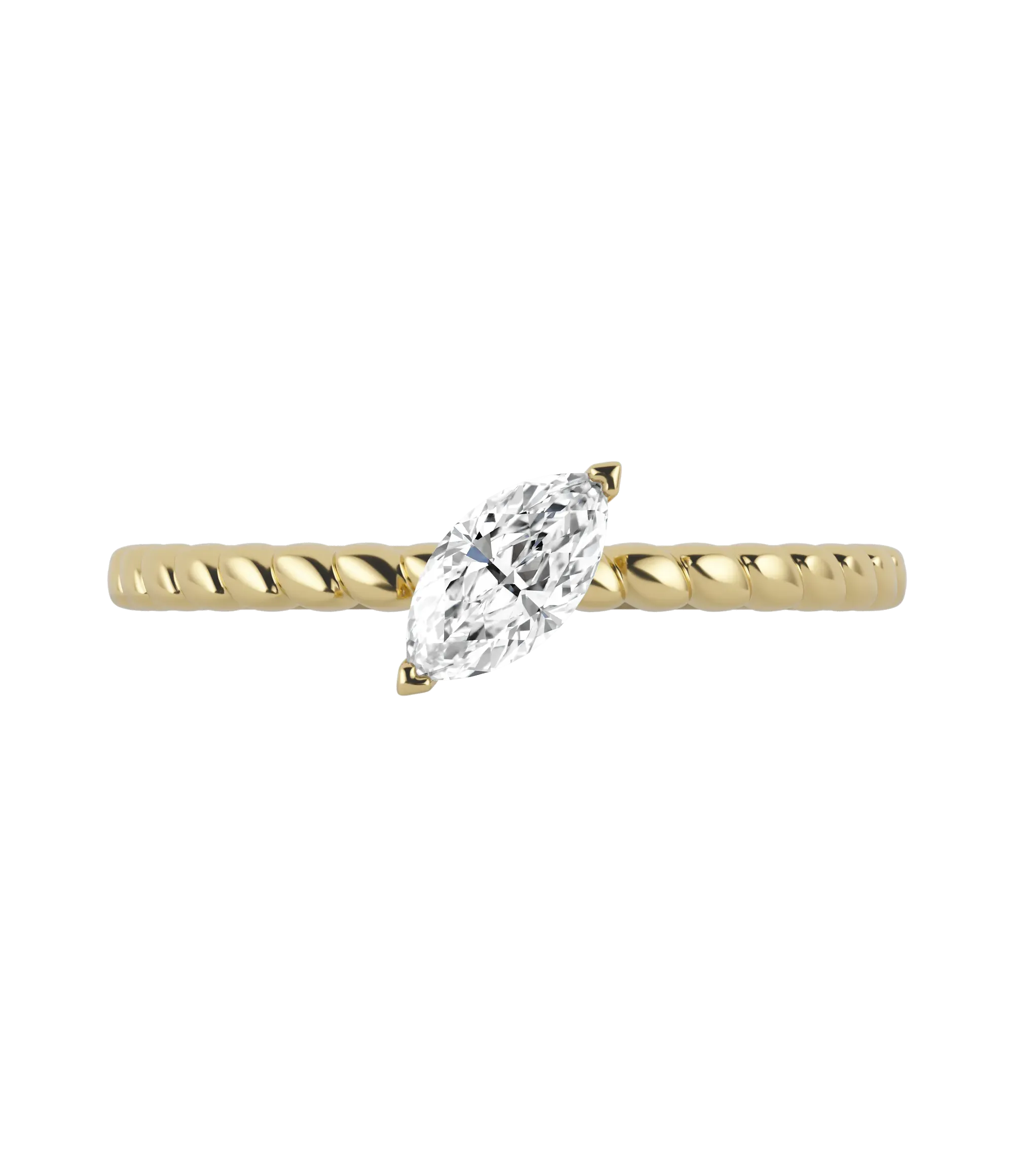 Marquise cut lab-grown diamond textured solitaire ring 0.30ct in 18K recycled yellow gold