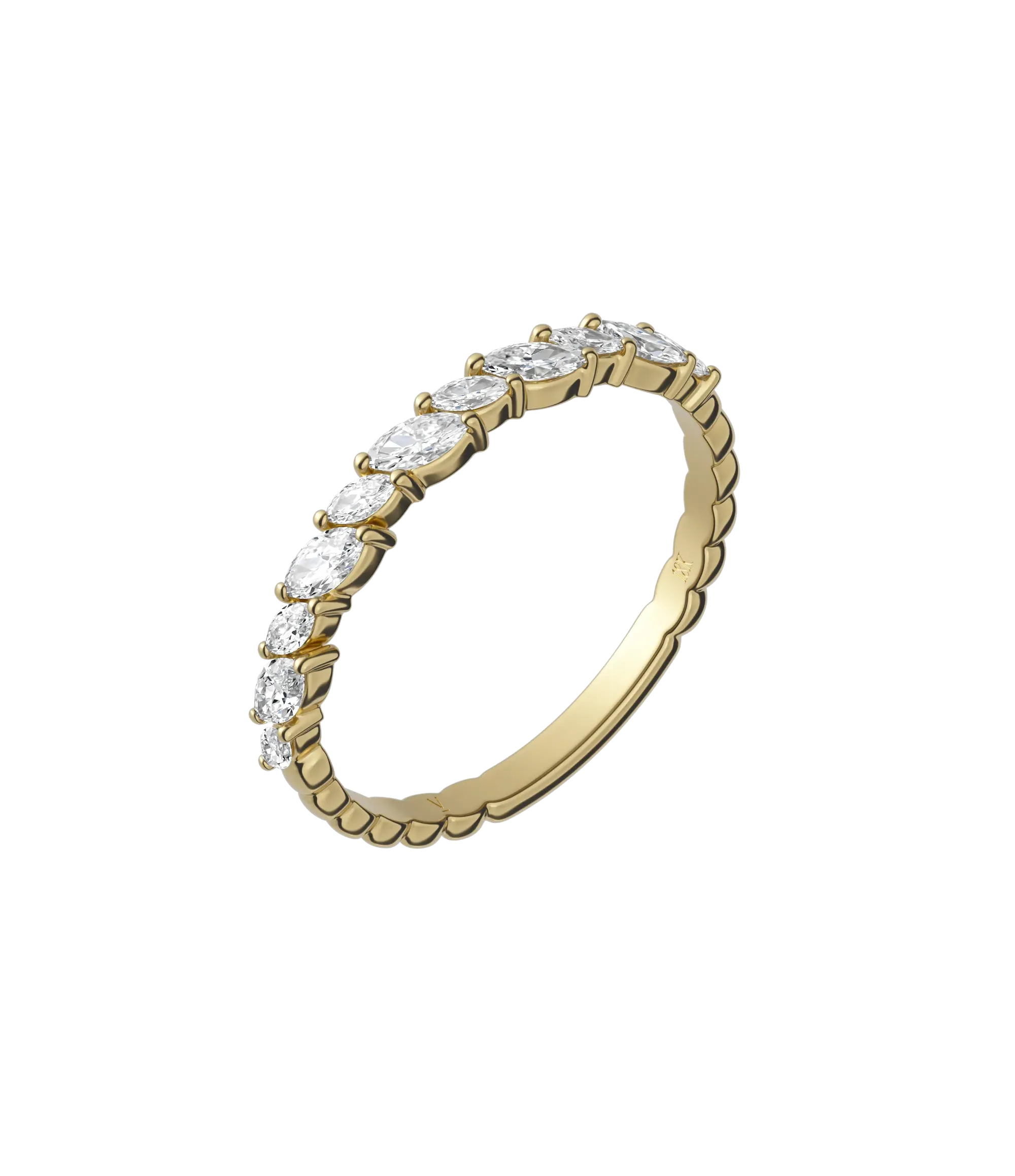 Marquise lab-grown diamond half eternity ring 0.48ct in 18K recycled yellow gold
