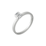 Emerald cut certified lab-grown diamond solitaire ring 0.50ct textured in 18K recycled white gold