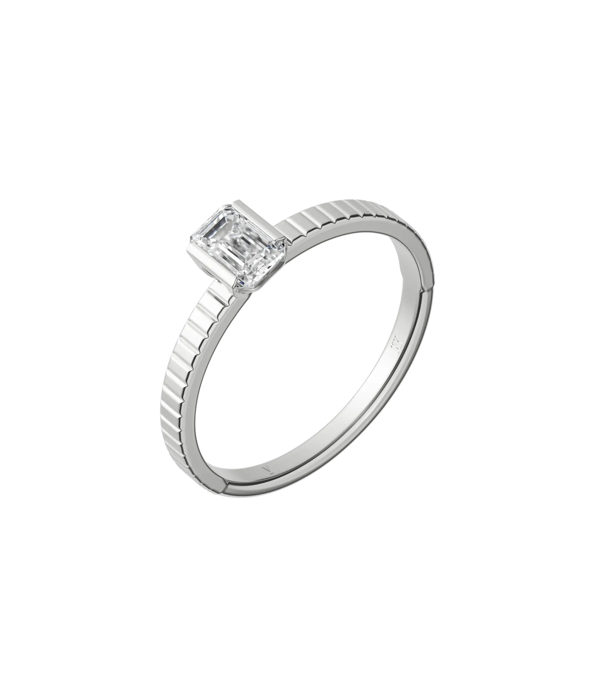 Emerald cut certified lab-grown diamond solitaire ring 0.50ct textured in 18K recycled white gold