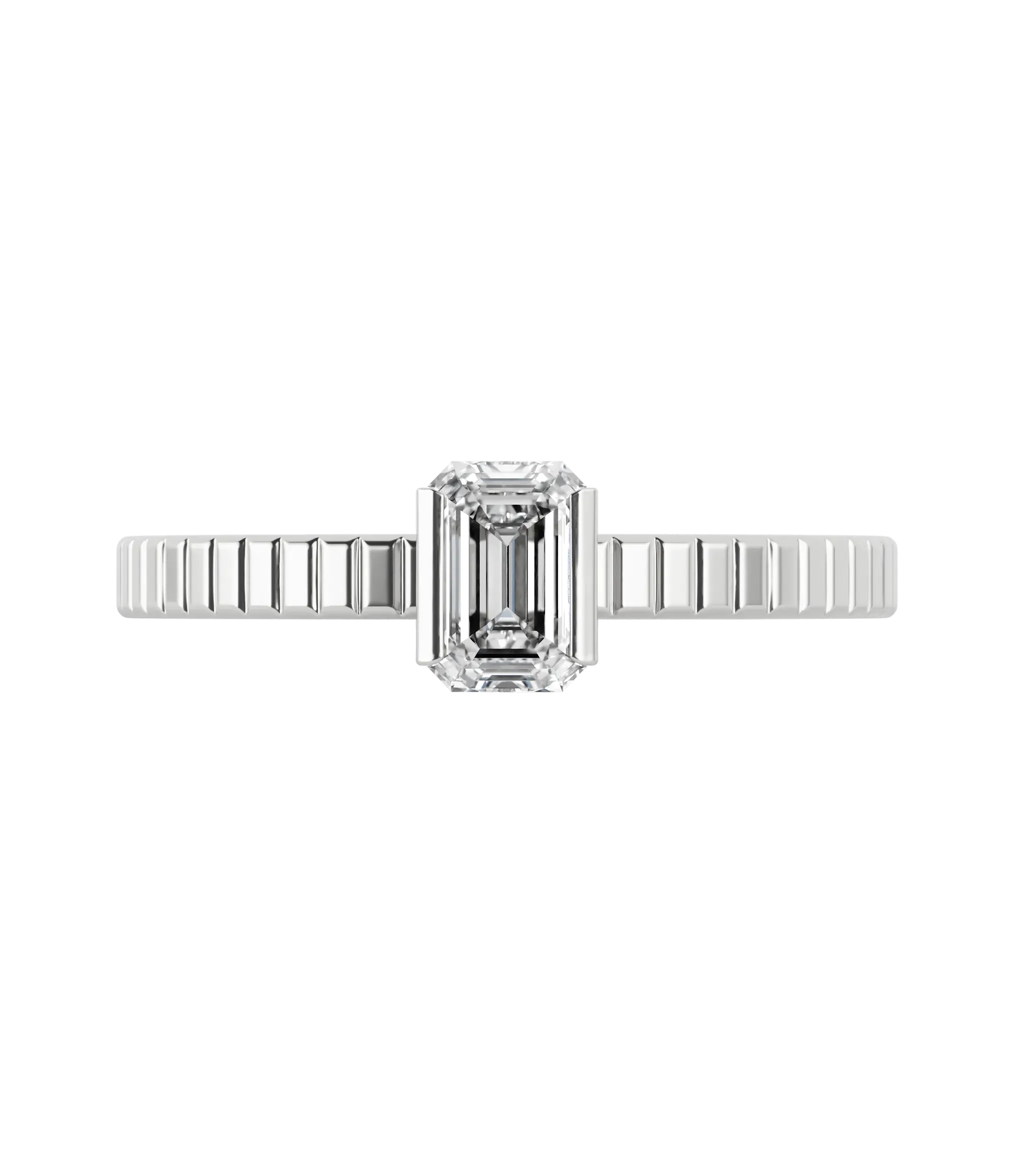 Emerald cut certified lab-grown diamond solitaire ring 0.50ct textured in 18K recycled white gold