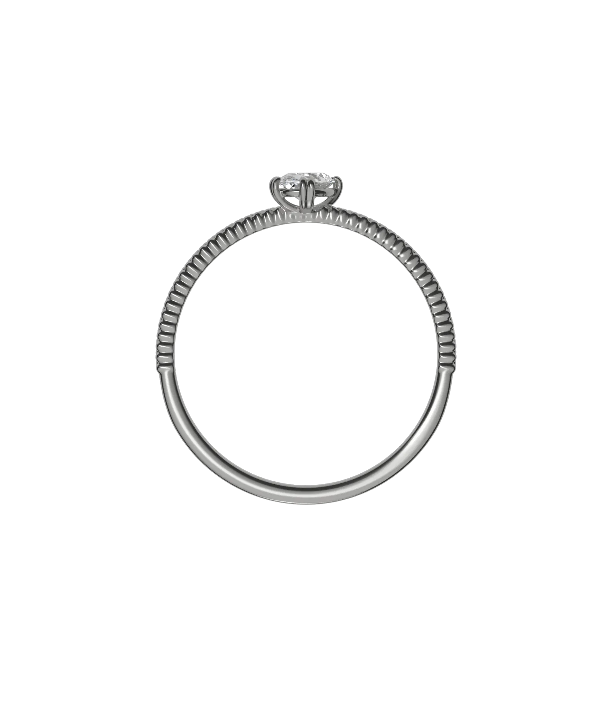Oval cut lab-grown diamond rotated textured solitaire ring 0.30ct in 18K recycled white gold