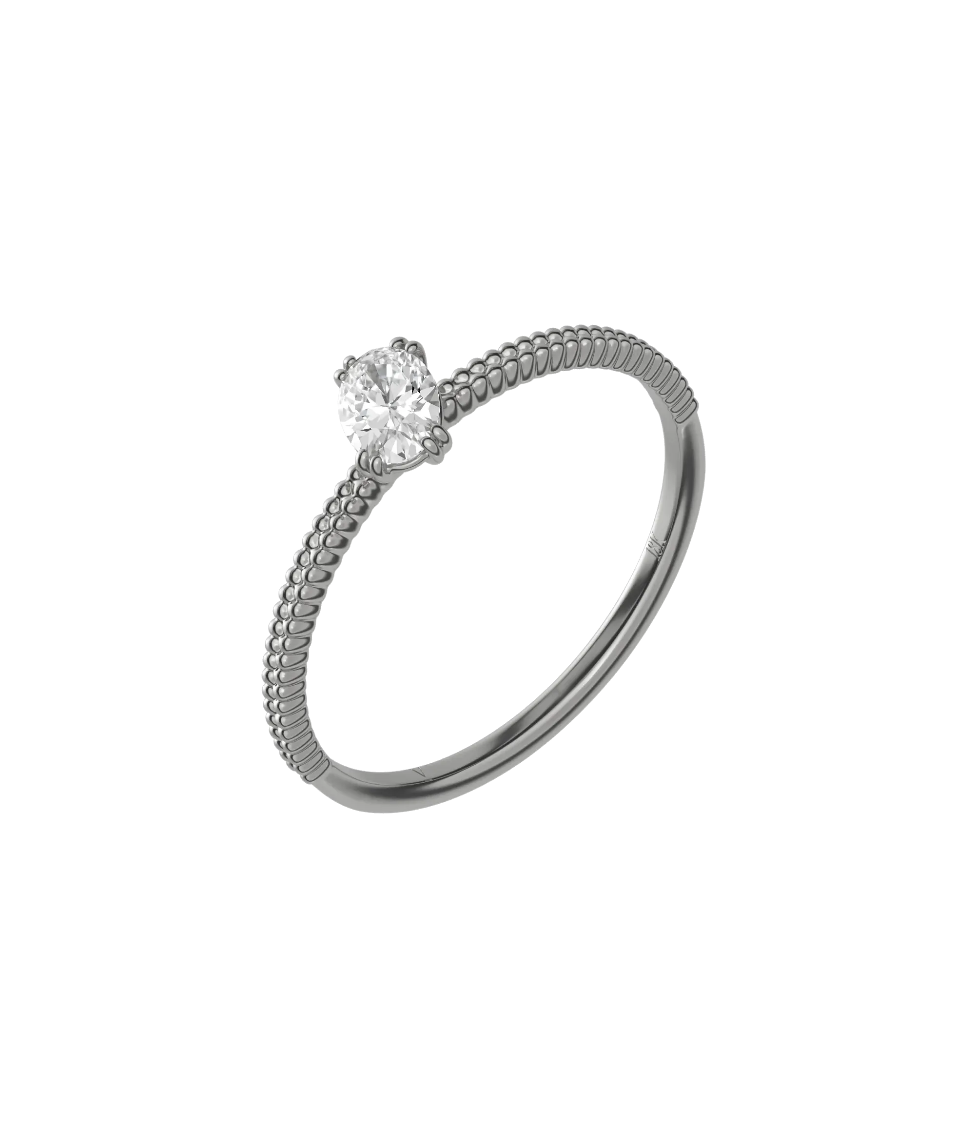 Oval cut lab-grown diamond rotated textured solitaire ring 0.30ct in 18K recycled white gold