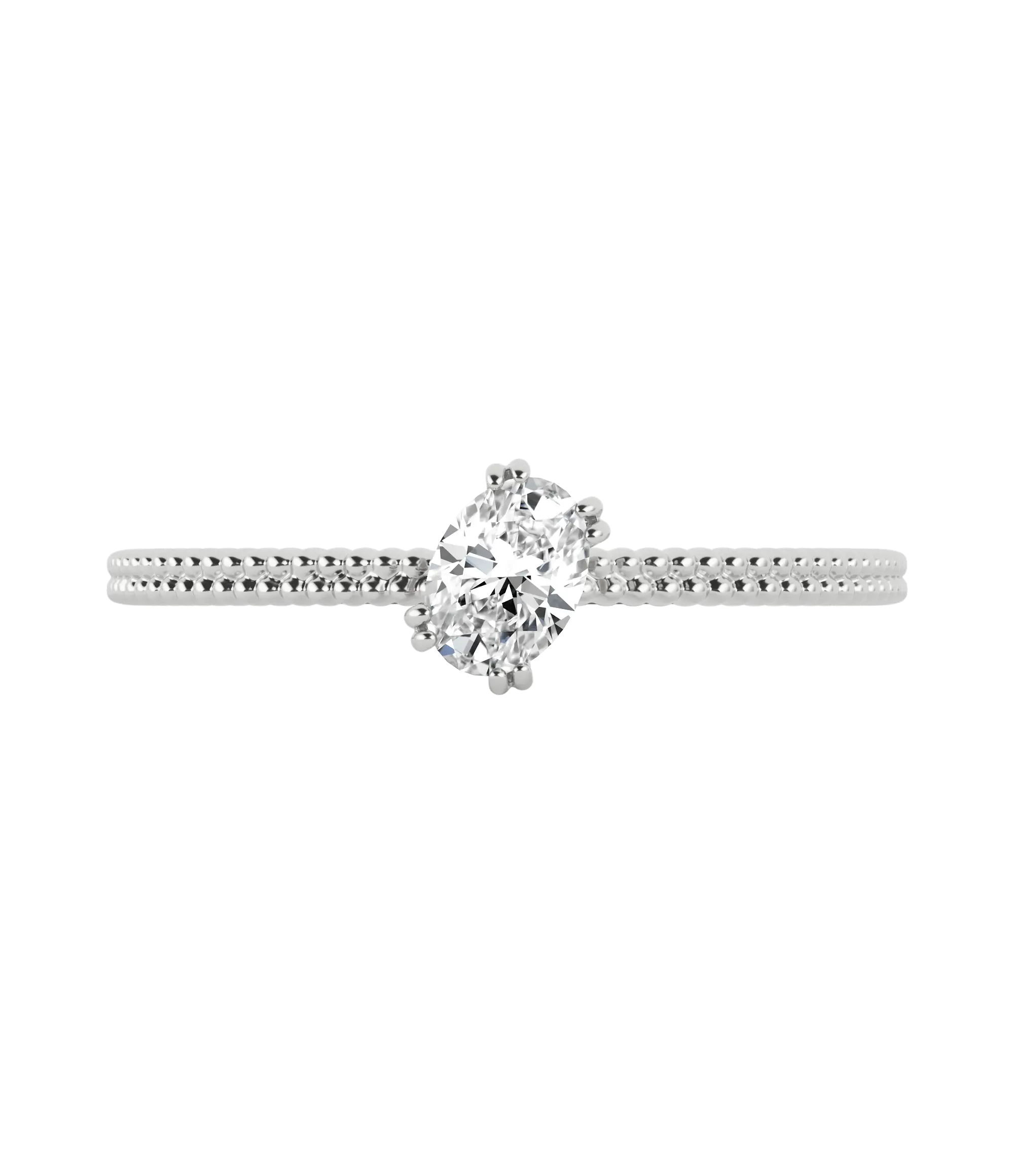 Oval cut lab-grown diamond rotated textured solitaire ring 0.30ct in 18K recycled white gold