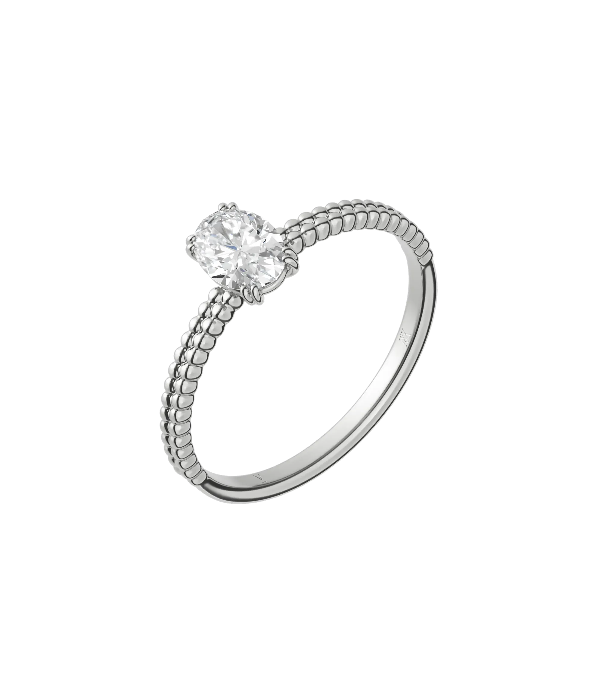 Oval cut certified lab-grown diamond textured solitaire ring 0.50ct in 18K recycled white gold