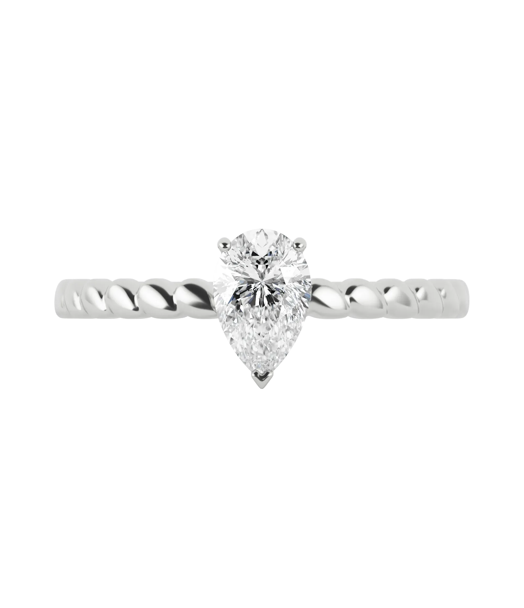 Pear cut certified lab-grown diamond textured solitaire ring 0.50ct in 18K recycled white gold