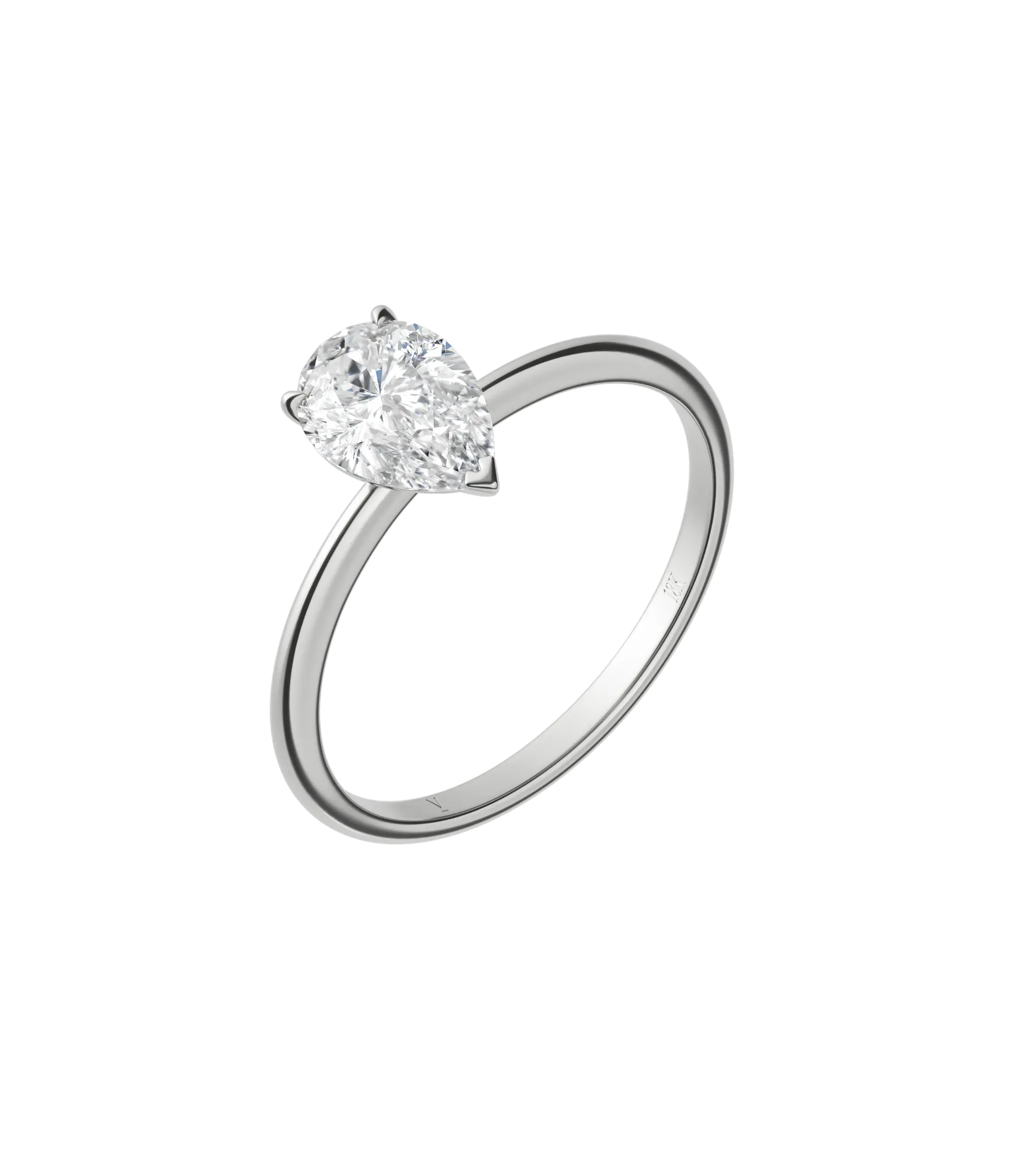 Pear cut certified lab-grown diamond solitaire ring 1.00ct in 18K recycled white gold