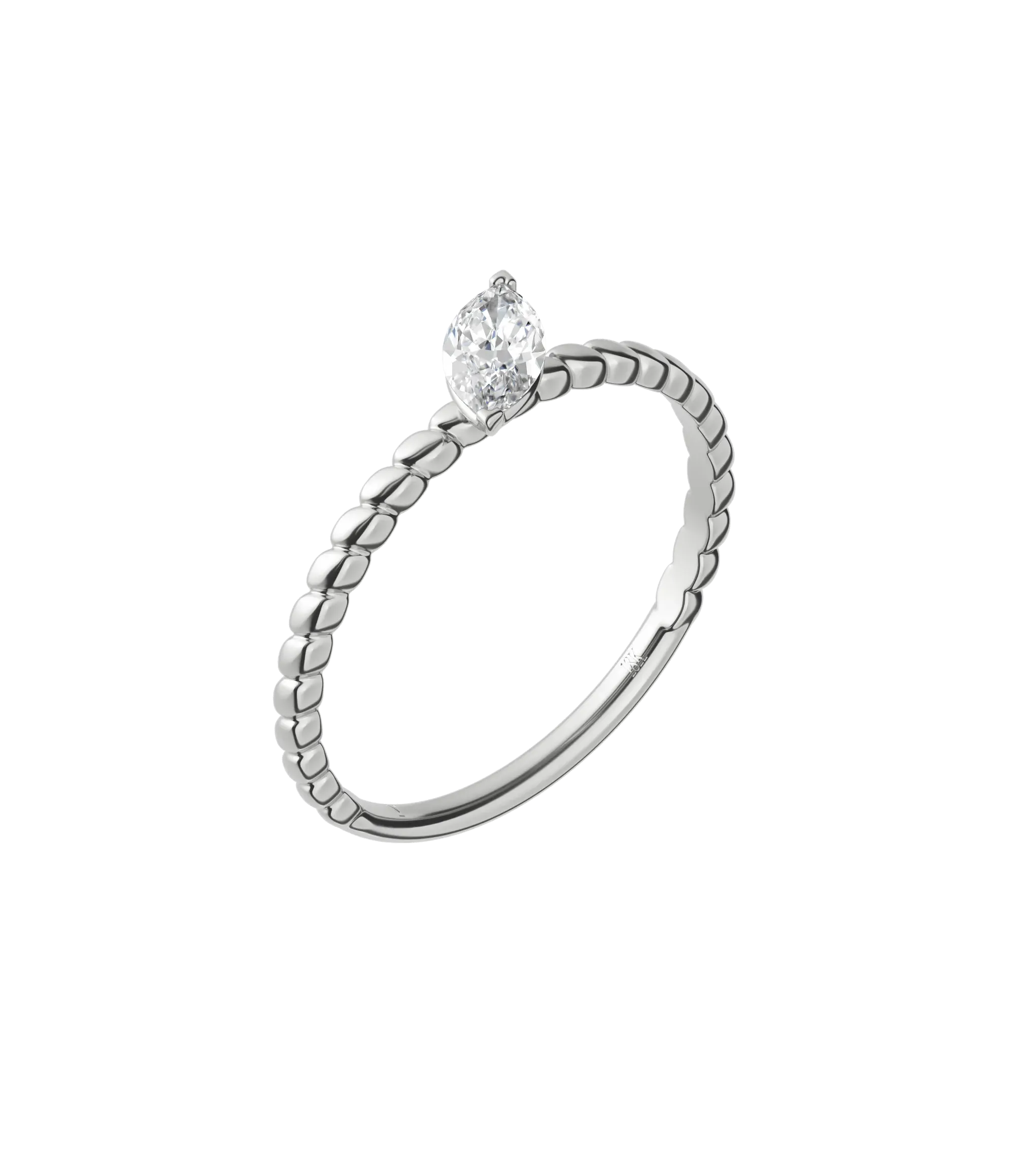 Marquise cut lab-grown diamond textured solitaire ring 0.30ct in 18K recycled white gold