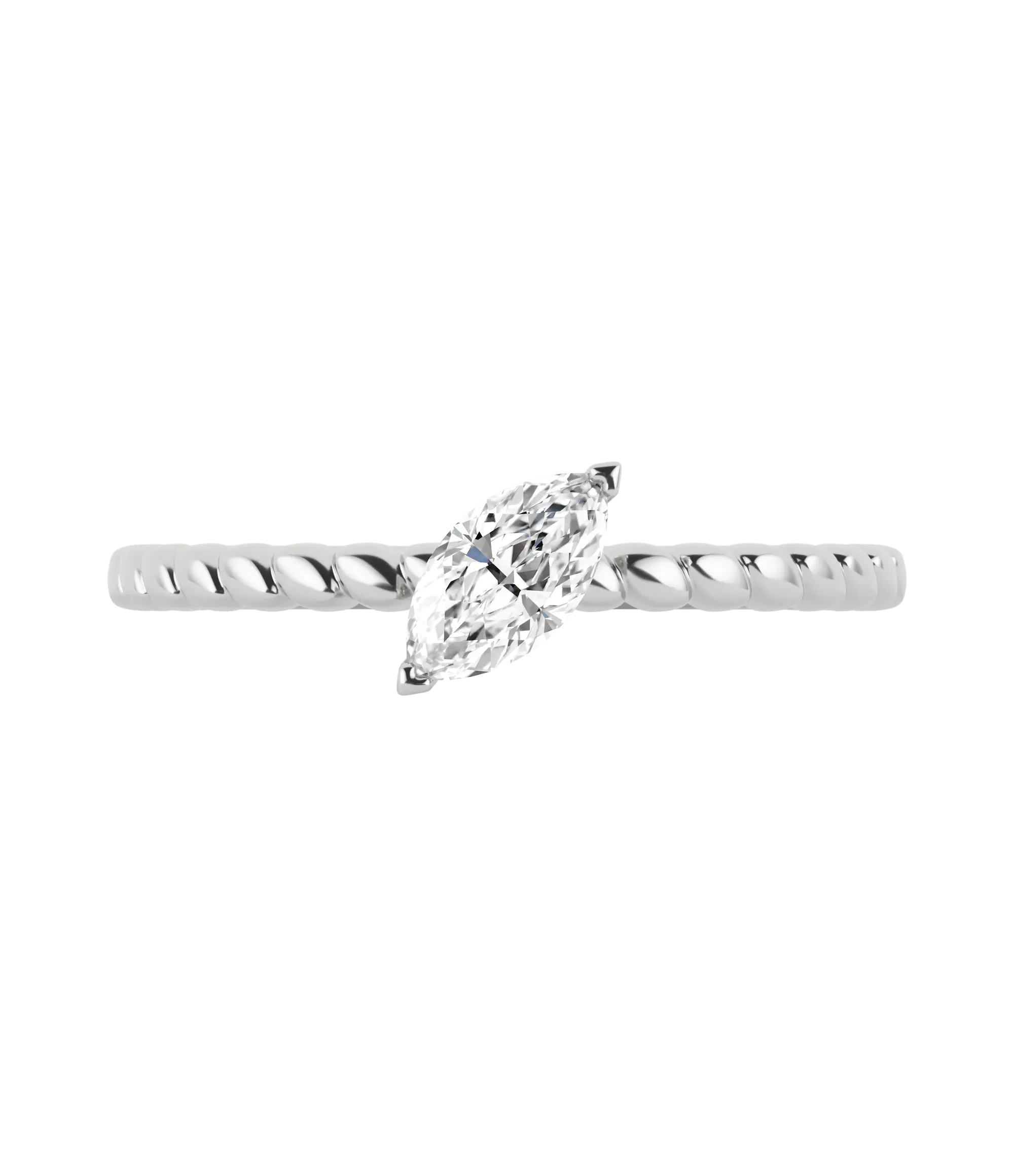Marquise cut lab-grown diamond textured solitaire ring 0.30ct in 18K recycled white gold