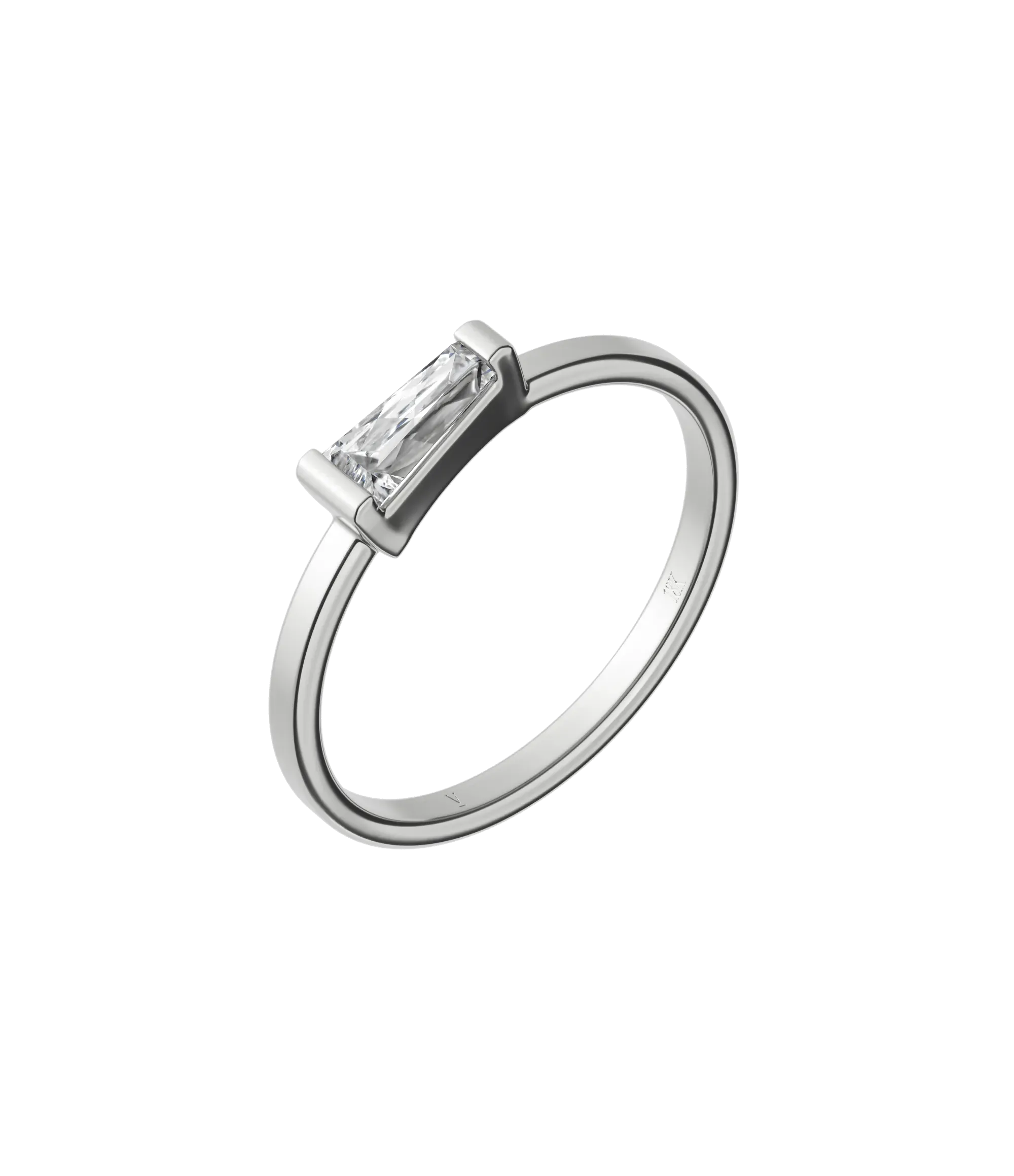 Tapered baguette lab-grown diamond solitaire ring 0.30ct in 18K recycled white gold