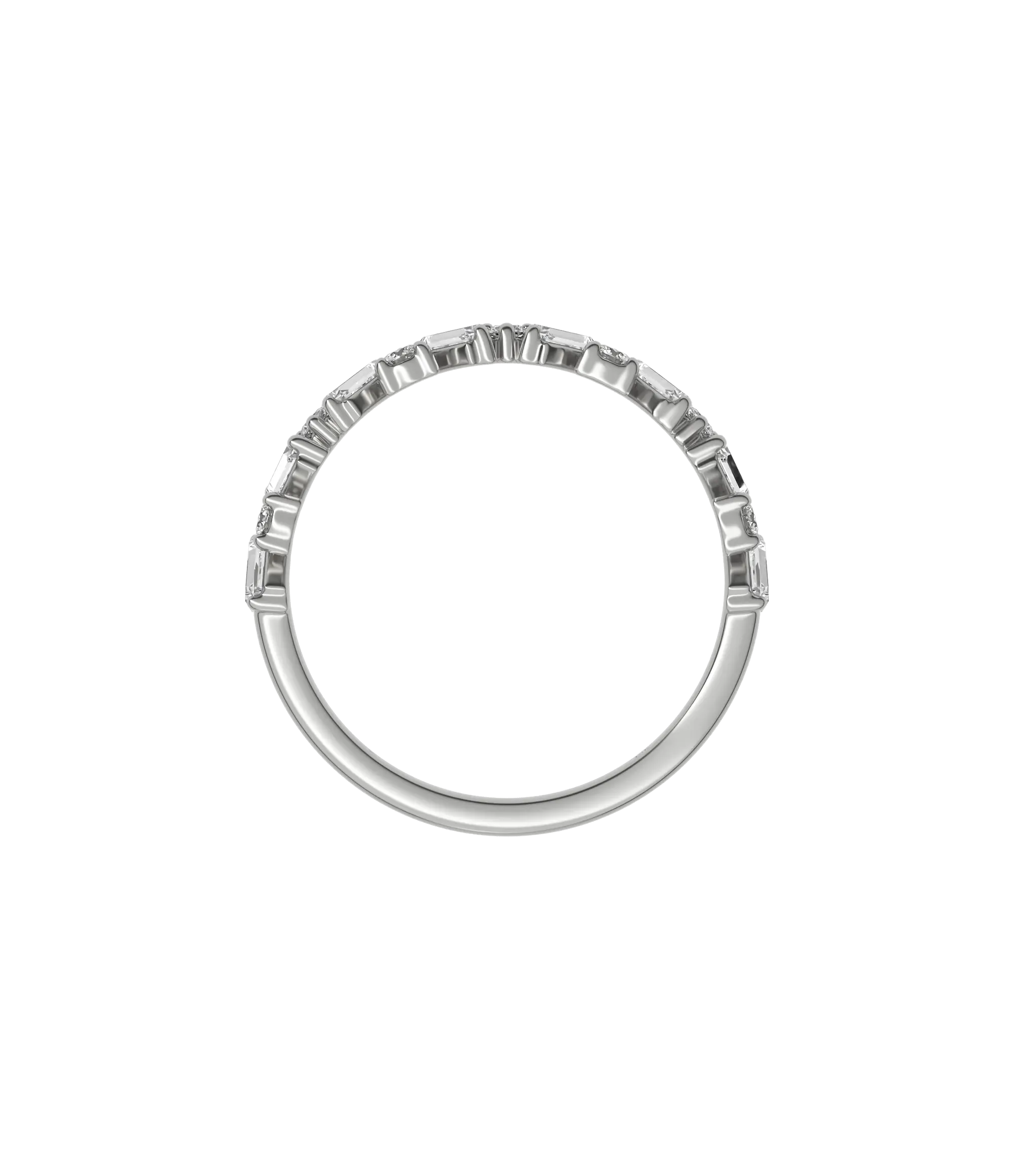 Round brilliant & baguette lab-grown diamond half eternity ring 0.54ct in 18K recycled white gold