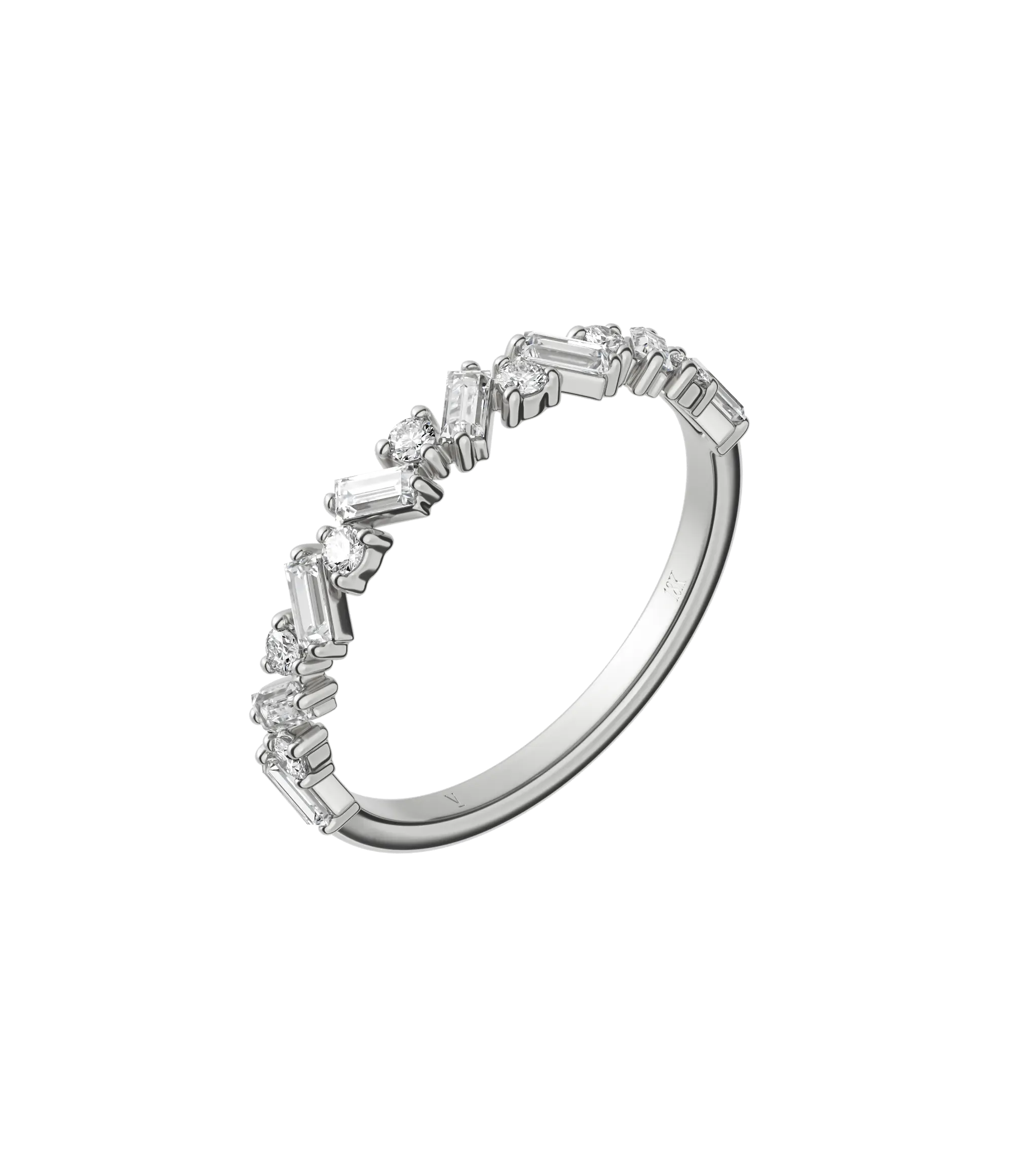 Round brilliant & baguette lab-grown diamond half eternity ring 0.54ct in 18K recycled white gold