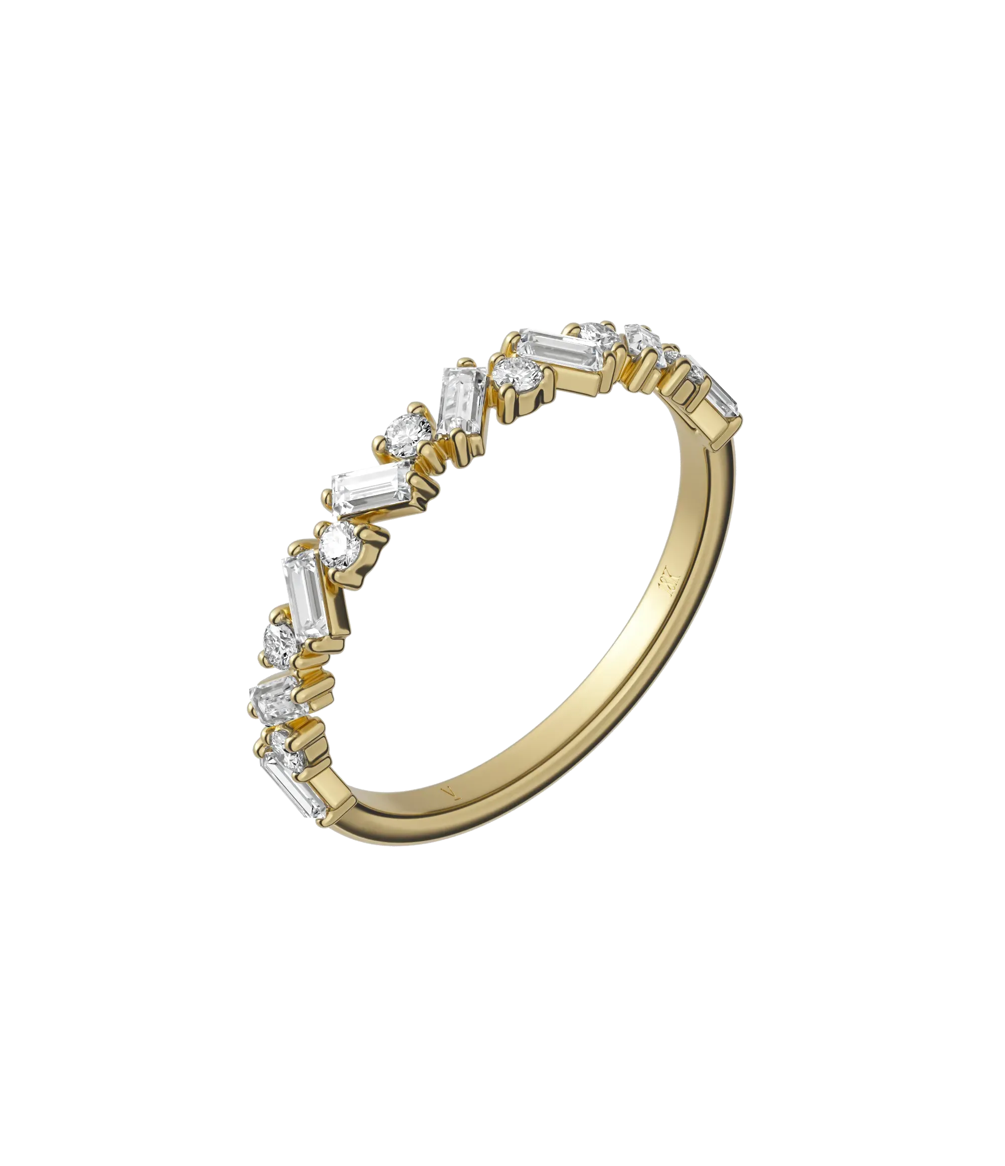 Round brilliant & baguette lab-grown diamond half eternity ring 0.54ct in 18K recycled yellow gold