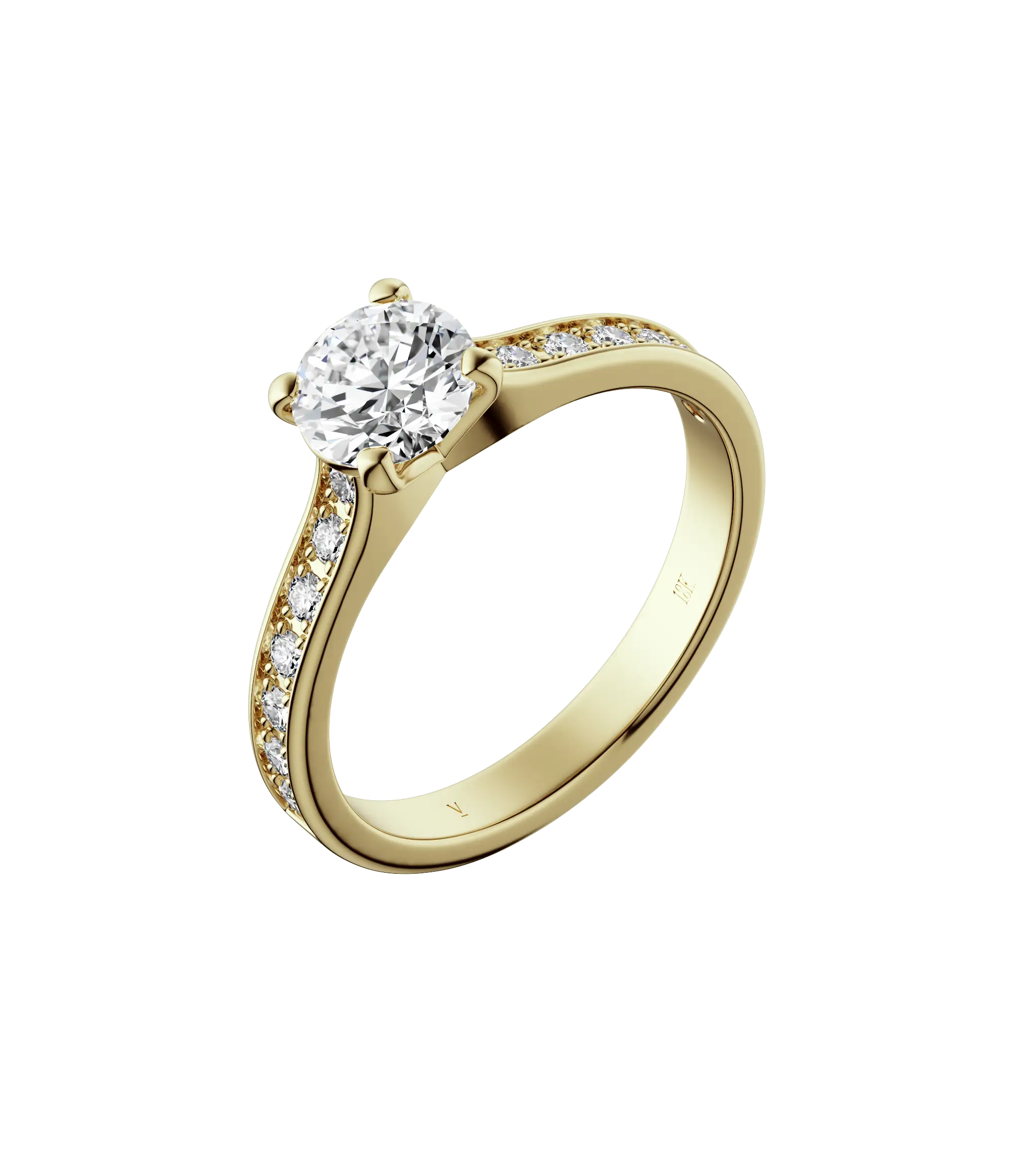 Round brilliant lab-grown diamond pavé ring 1.28ct in 18K recycled yellow gold