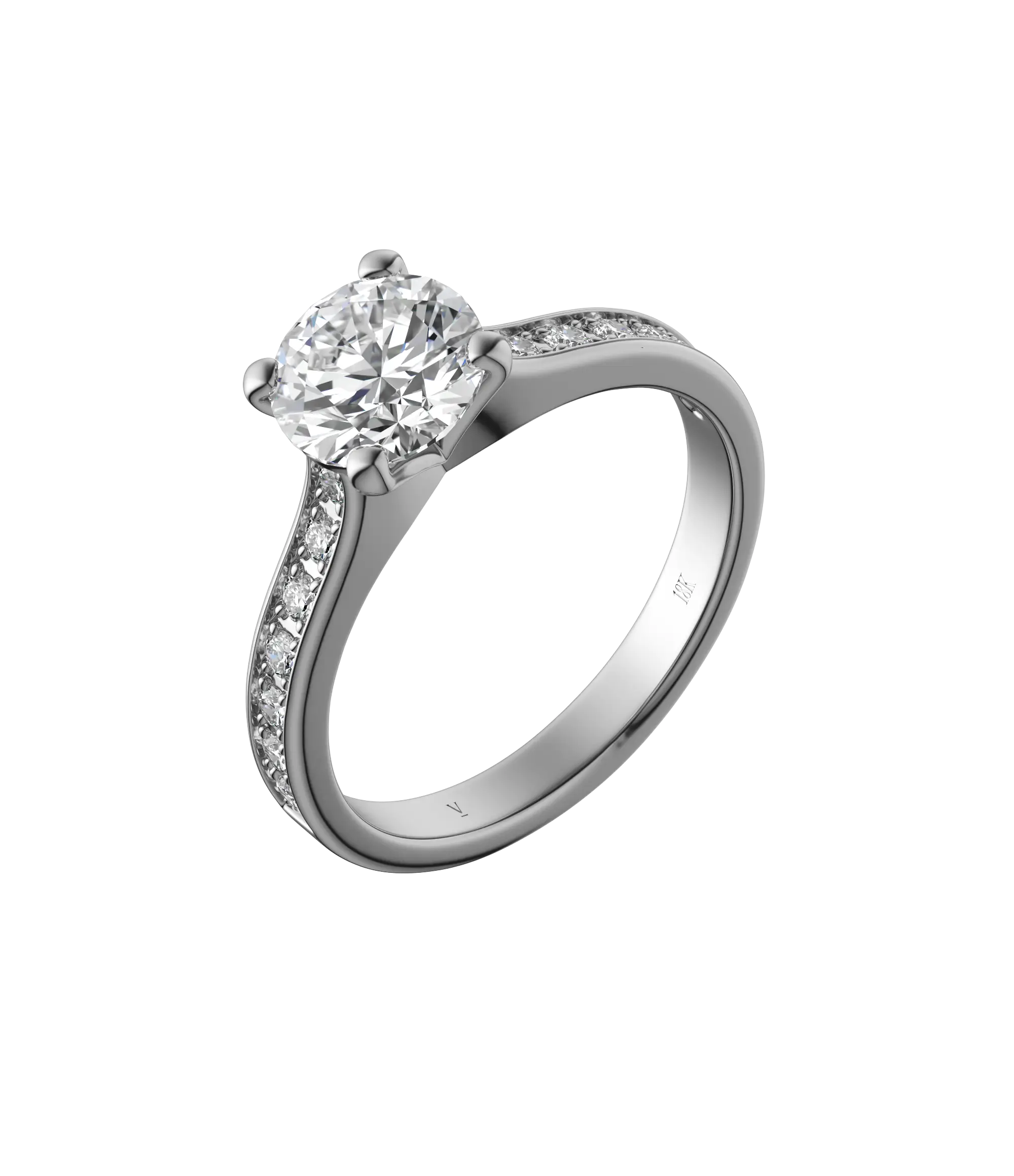 Round brilliant lab-grown diamond pavé ring 1.78ct in 18K recycled white gold