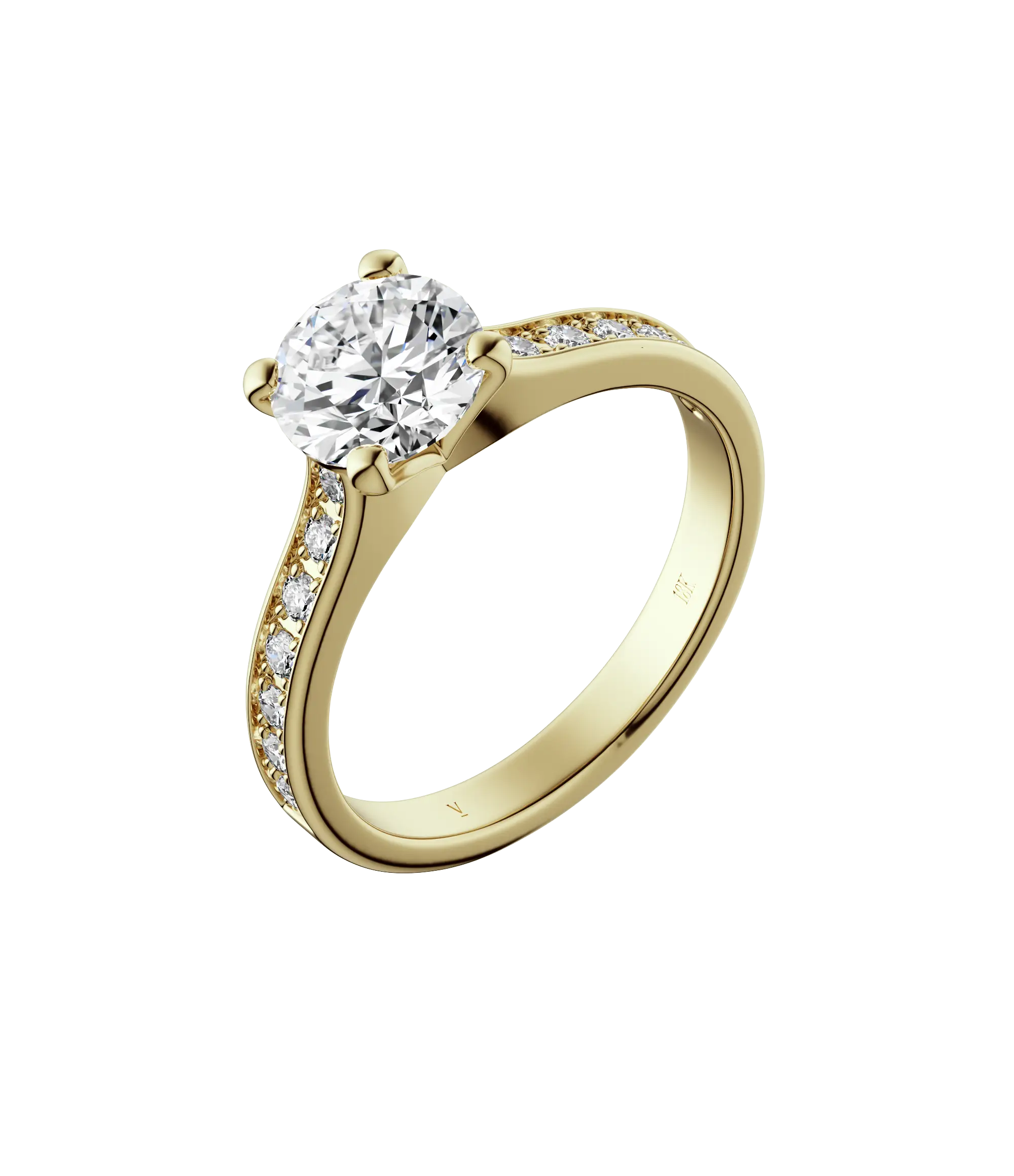 Round brilliant lab-grown diamond pavé ring 1.78ct in 18K recycled yellow gold