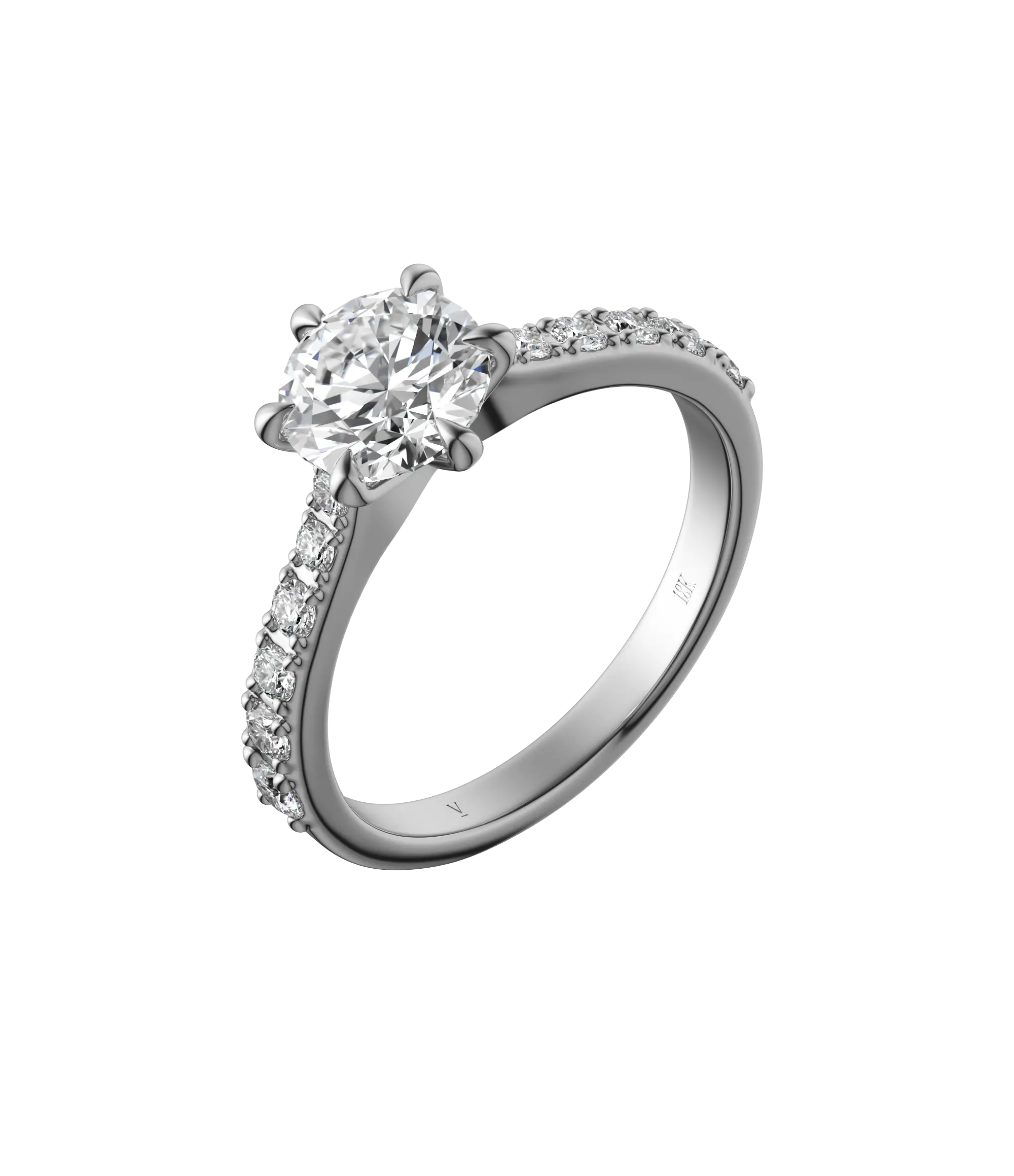 Round brilliant lab-grown diamond pavé ring 1.78ct in 18K recycled white gold
